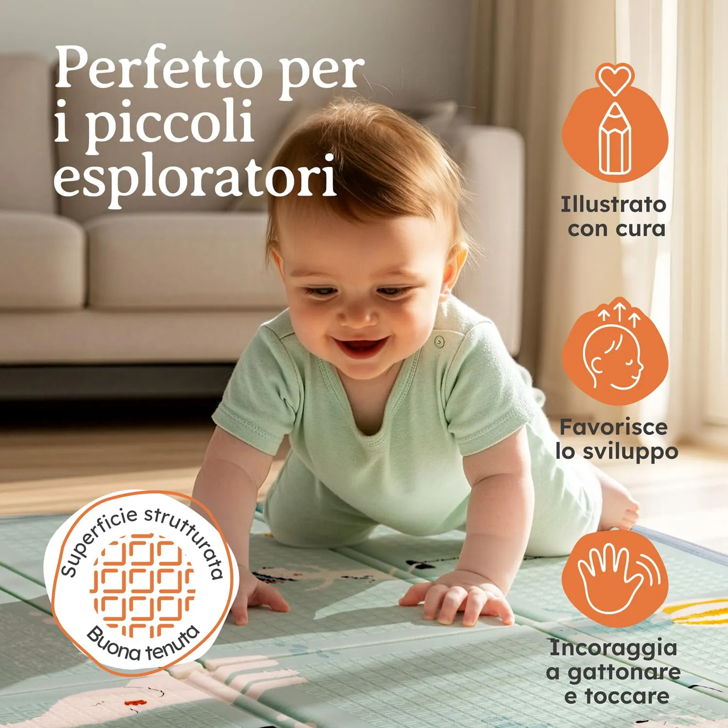 Laleni tappeto gioco bambini pieghevole 120x150x1cm - tappeto bambini impermeabile - tappeto gioco neonato isolante - morbido e protegge dal freddo del pavimento outdoor e indoor - design circo - immagine 6