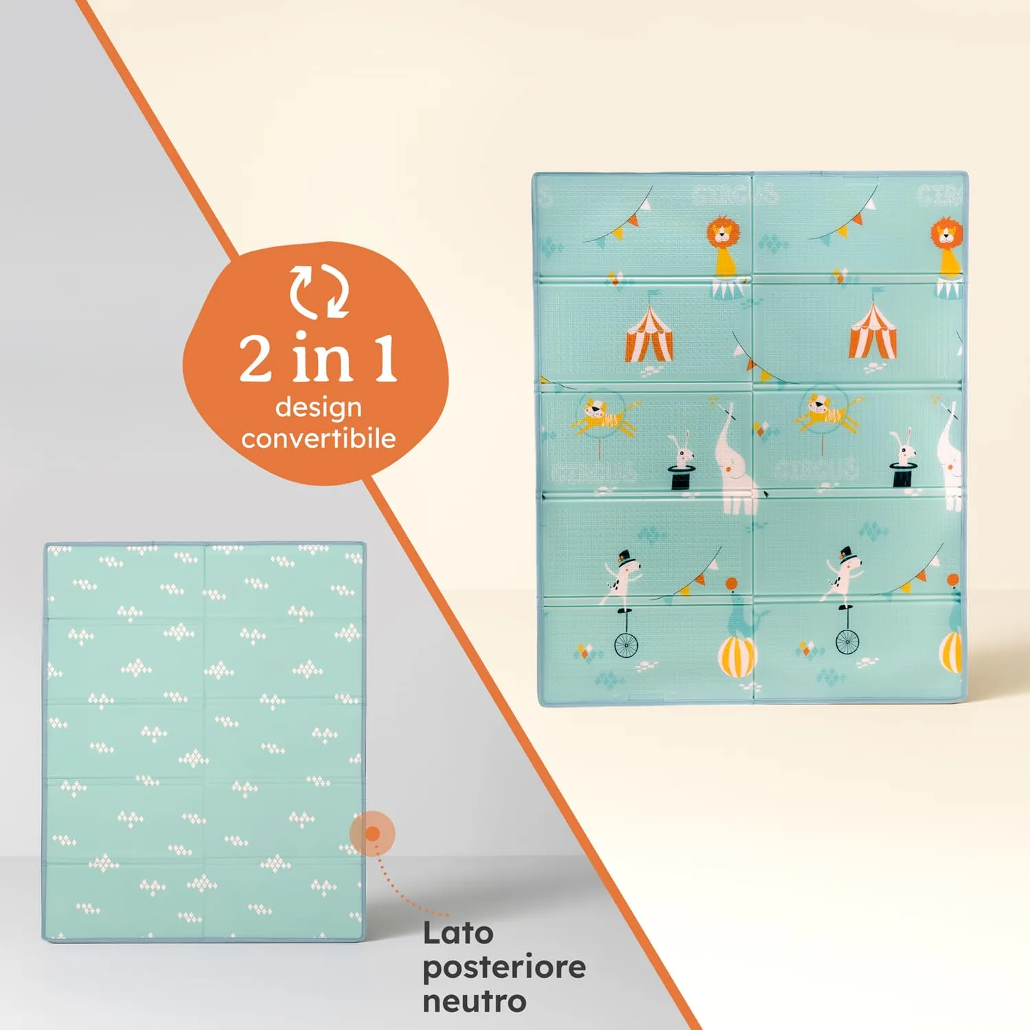 Laleni tappeto gioco bambini pieghevole 120x150x1cm - tappeto bambini impermeabile - tappeto gioco neonato isolante - morbido e protegge dal freddo del pavimento outdoor e indoor - design circo - immagine 7