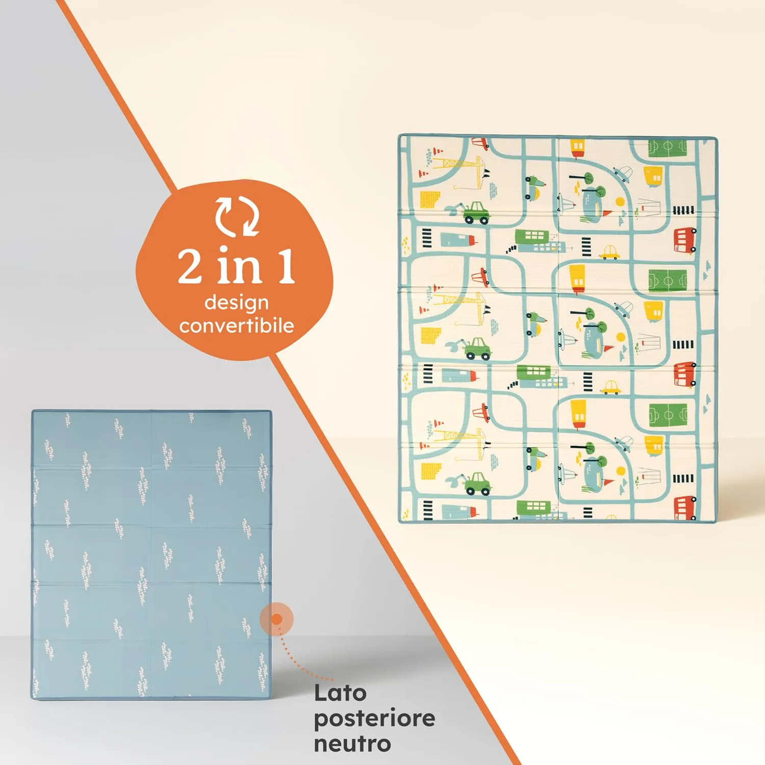 Laleni tappeto gioco bambini pieghevole 150x180x1cm - tappeto bambini impermeabile - tappeto gioco neonato isolante - morbido e protegge dal freddo del pavimento outdoor e indoor - design città - immagine 7