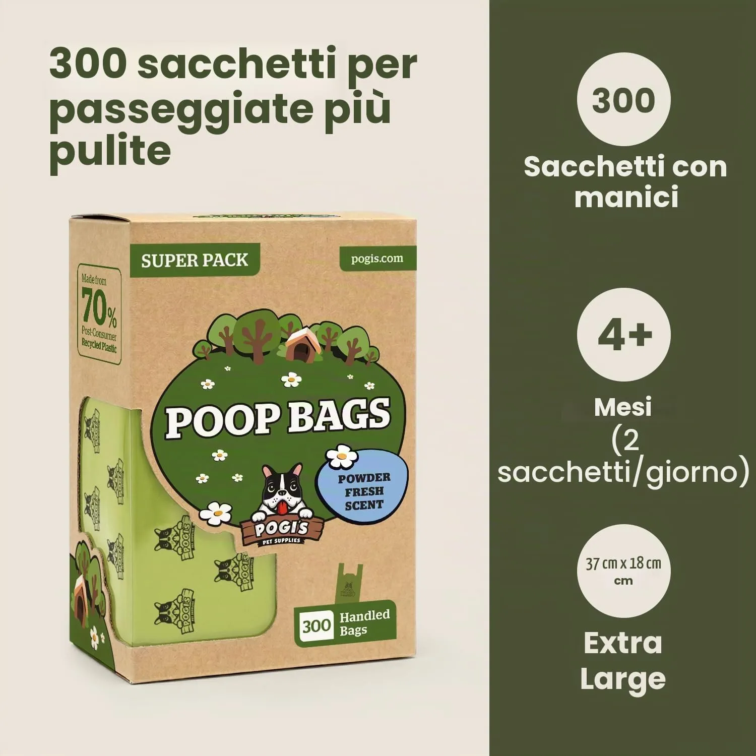 Pogi sacchetti per cani con manici, profumati, 300 pezzi - immagine 6
