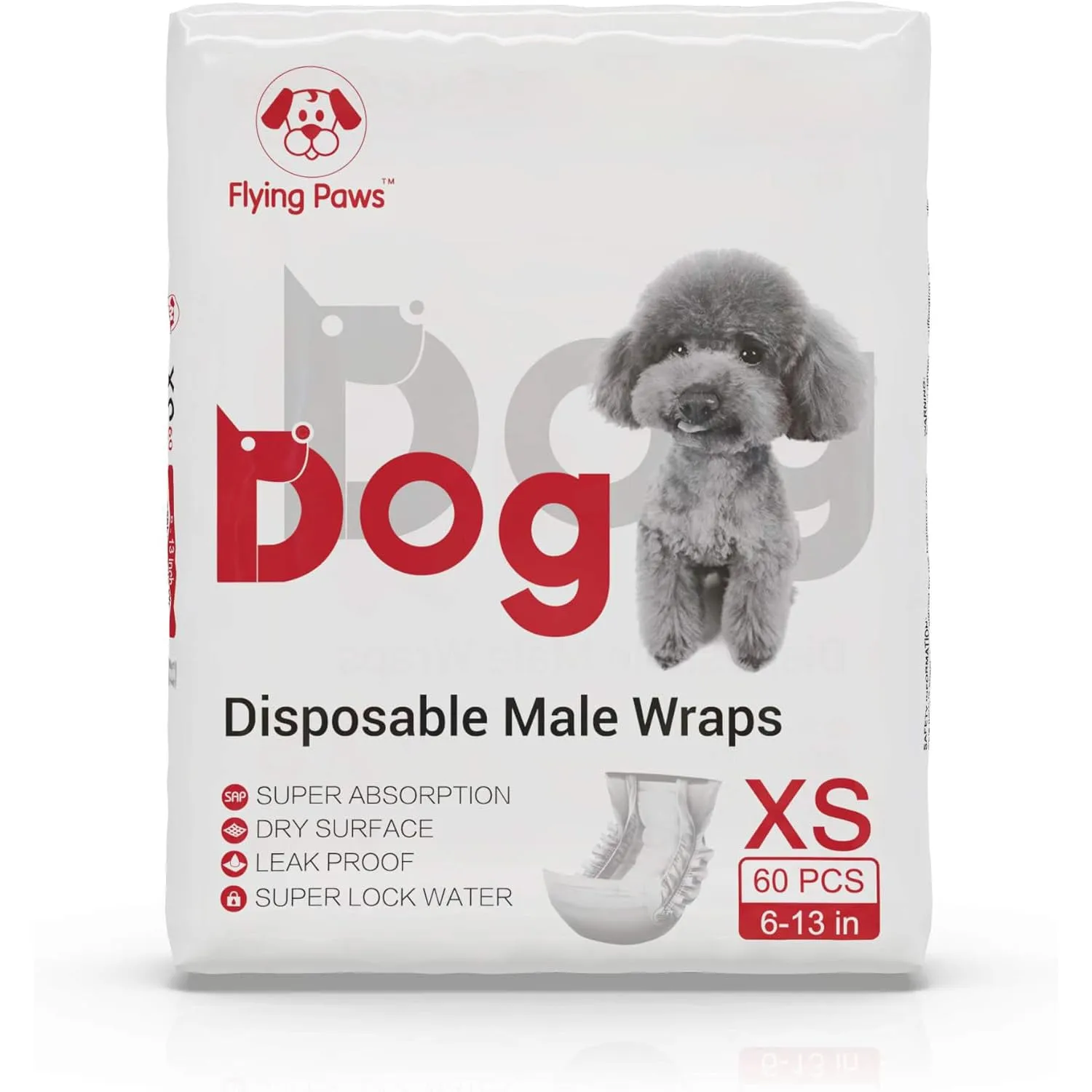 Flying Paws Pannolini usa e getta per cani Involucri maschili - Pannolini morbidi super assorbenti per cani maschi per problemi di marcatura di cani maschi, incontinenza urinaria - immagine 7