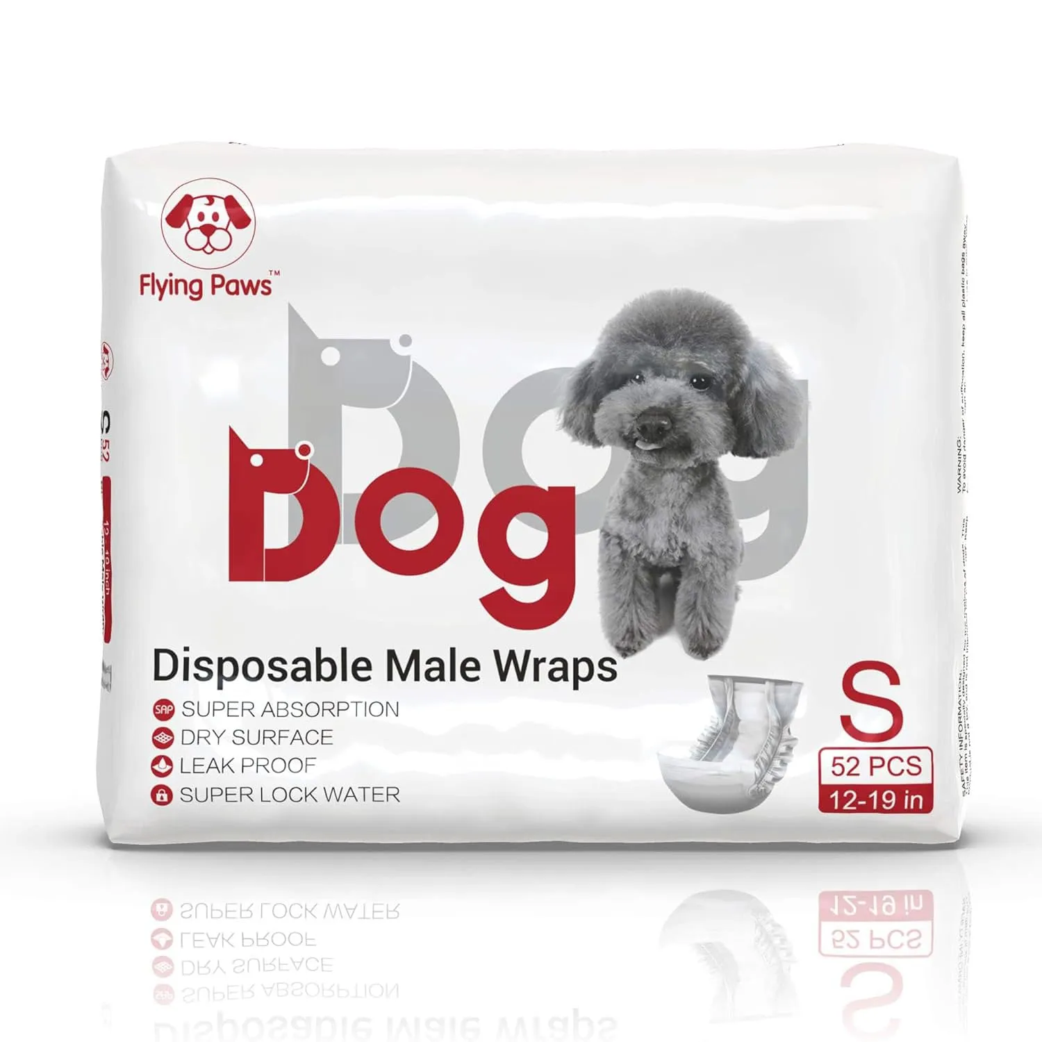 Flying Paws Pannolini usa e getta per cani Involucri maschili - Pannolini morbidi super assorbenti per cani maschi per problemi di marcatura di cani maschi, incontinenza urinaria - immagine 7