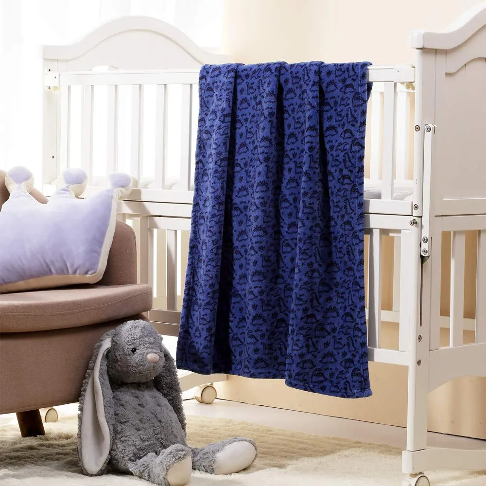 CREVENT, Copertina per bambini leggera, in soffice peluche, soffice, caldo e peloso, per culla e passeggino, 75 x 100 cm (blu, motivo con dinosauro) - immagine 5