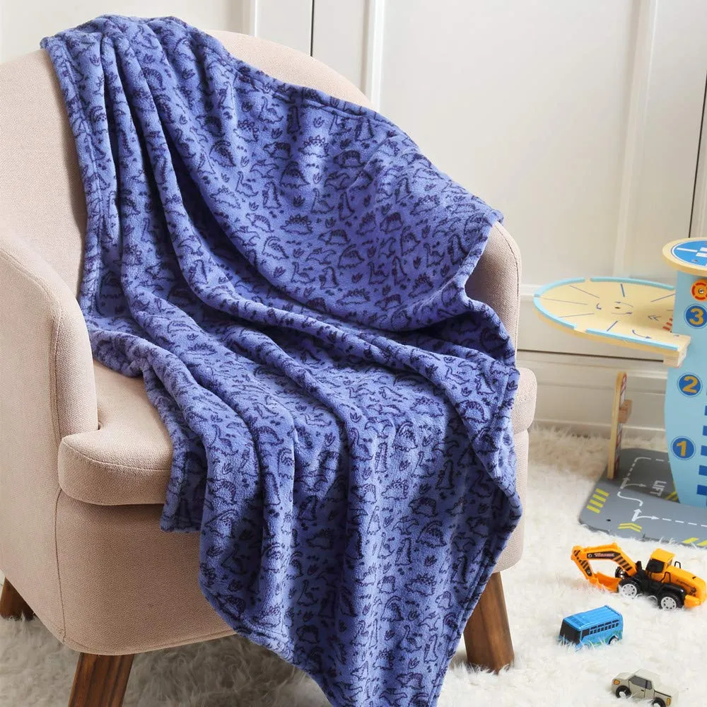 CREVENT, Copertina per bambini leggera, in soffice peluche, soffice, caldo e peloso, per culla e passeggino, 75 x 100 cm (blu, motivo con dinosauro) - immagine 6