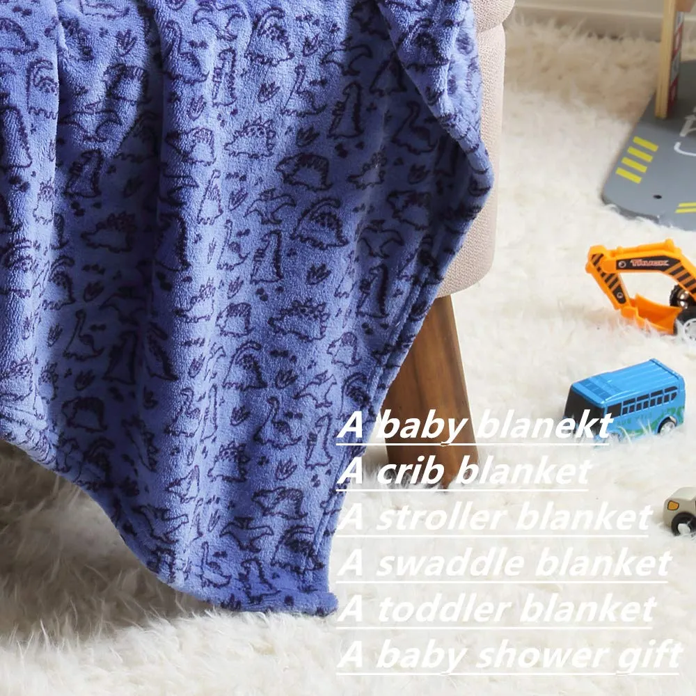CREVENT, Copertina per bambini leggera, in soffice peluche, soffice, caldo e peloso, per culla e passeggino, 75 x 100 cm (blu, motivo con dinosauro) - immagine 7