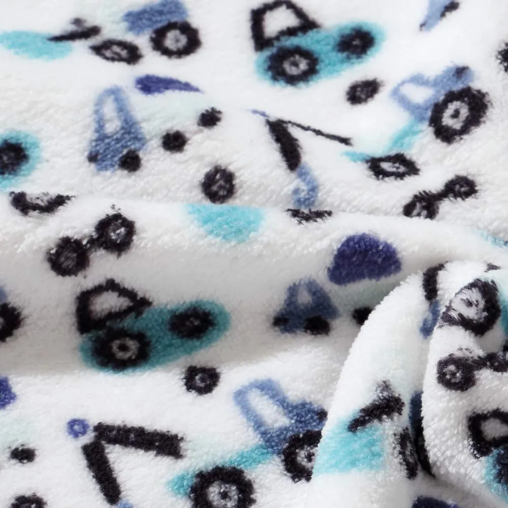 CREVENT, Graziosa copertina per bambini, unisex, leggera, setosa, confortevole e calda, per culla e passeggino, adatta per tutte le stagioni, 75 x 100 cm (blu, motivo con camion) - immagine 3