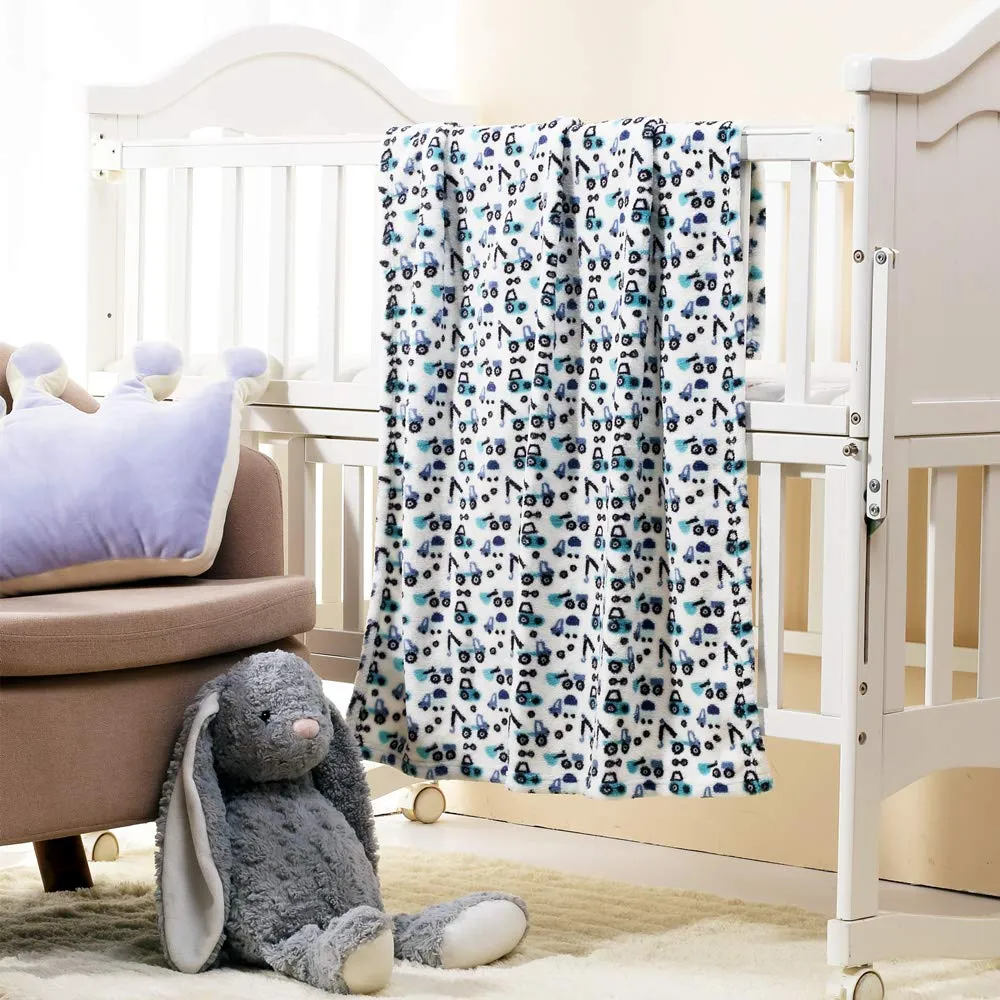 CREVENT, Graziosa copertina per bambini, unisex, leggera, setosa, confortevole e calda, per culla e passeggino, adatta per tutte le stagioni, 75 x 100 cm (blu, motivo con camion) - immagine 5