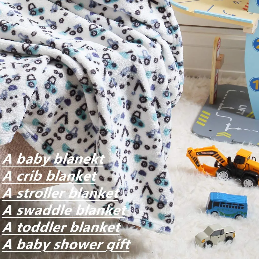 CREVENT, Graziosa copertina per bambini, unisex, leggera, setosa, confortevole e calda, per culla e passeggino, adatta per tutte le stagioni, 75 x 100 cm (blu, motivo con camion) - immagine 7
