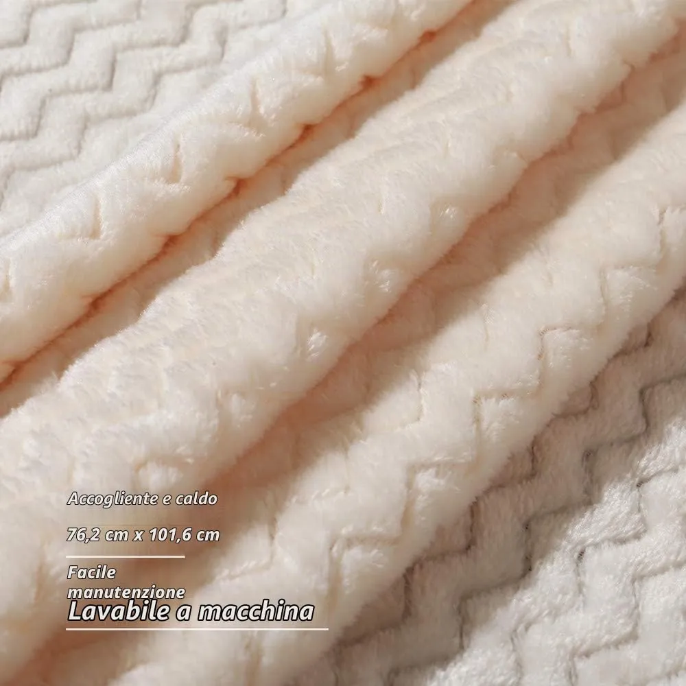 CREVENT Cozy Fluffy Warm Fleece Infant Blanket for Girls & Boys Toddler Crib Cot Stroller (75cmX100cm Wave Ivory/White) - immagine 4