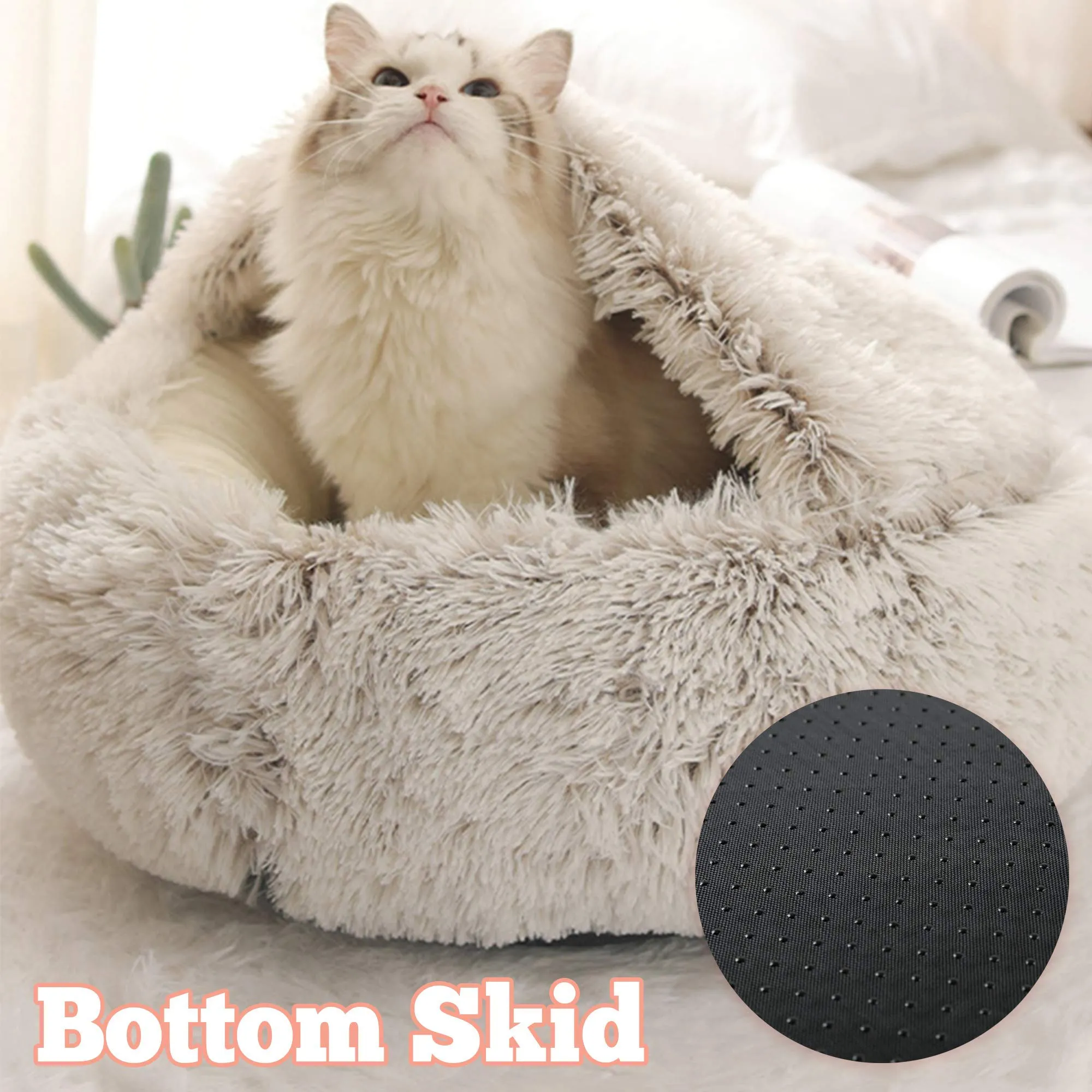 Queta Cuccia per Gatti Cani, 2 in 1 Lettino Morbido per Gatti Cani in Soffice Lanugine, Morbido in Uso Aperto e Caldo in Uso Semichiuso per Piccoli Animali Comestici, 40 x 40 cm - immagine 6