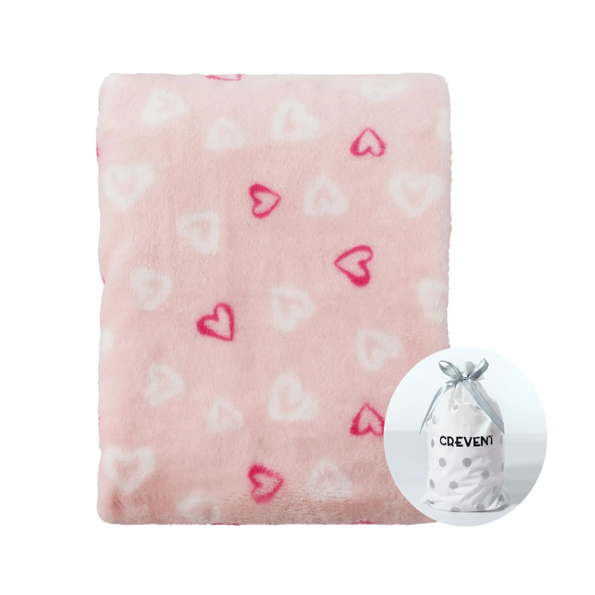 CREVENT - Coperta leggera, calda, morbida e accogliente in pile, per bambini e neonati, per passeggino e culla, 75 x 100 cm (cuore, rosa) - immagine 1