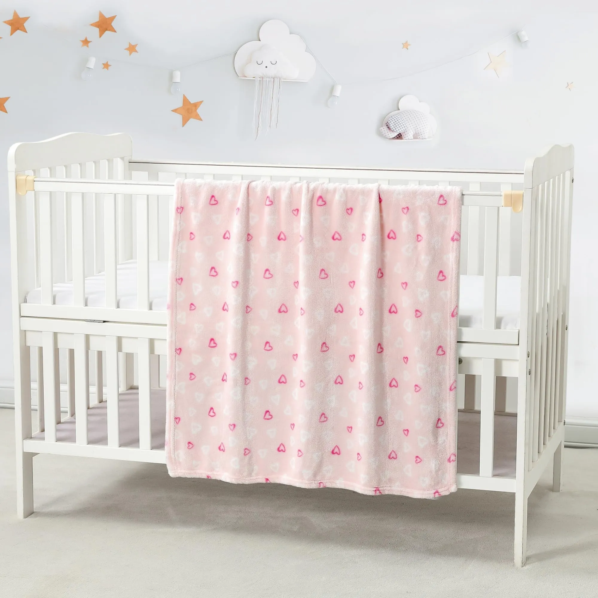 CREVENT - Coperta leggera, calda, morbida e accogliente in pile, per bambini e neonati, per passeggino e culla, 75 x 100 cm (cuore, rosa) - immagine 2