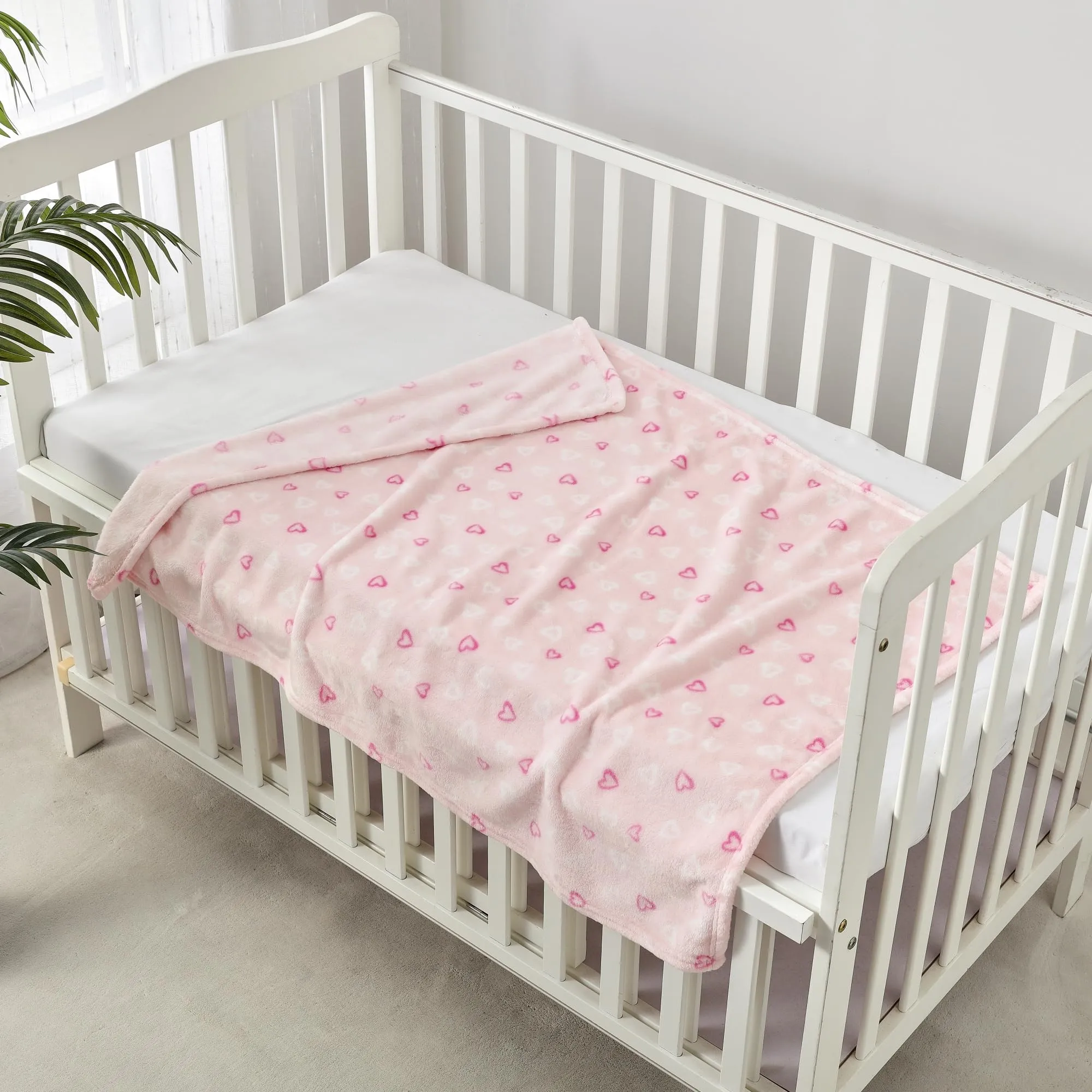 CREVENT - Coperta leggera, calda, morbida e accogliente in pile, per bambini e neonati, per passeggino e culla, 75 x 100 cm (cuore, rosa) - immagine 3