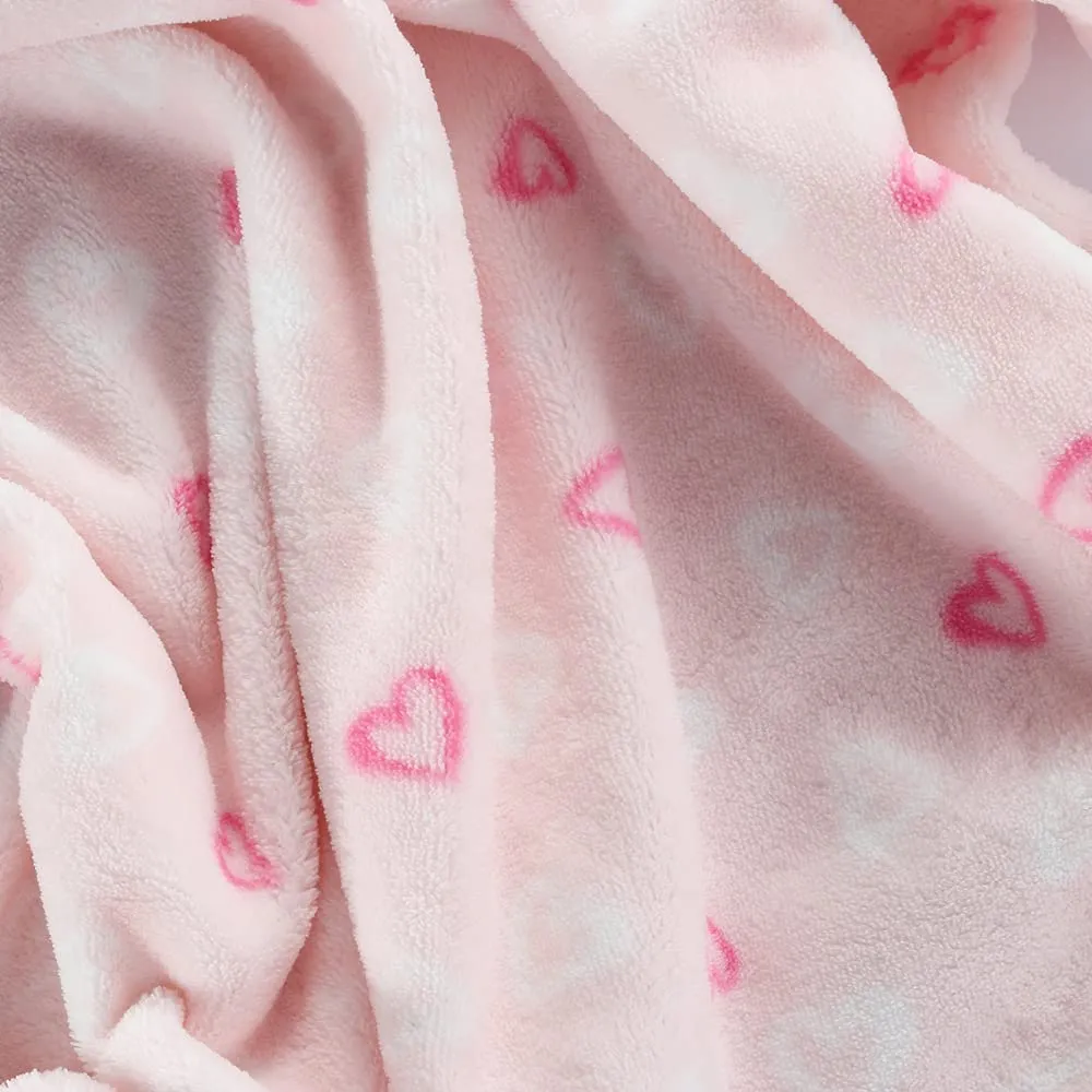 CREVENT - Coperta leggera, calda, morbida e accogliente in pile, per bambini e neonati, per passeggino e culla, 75 x 100 cm (cuore, rosa) - immagine 4