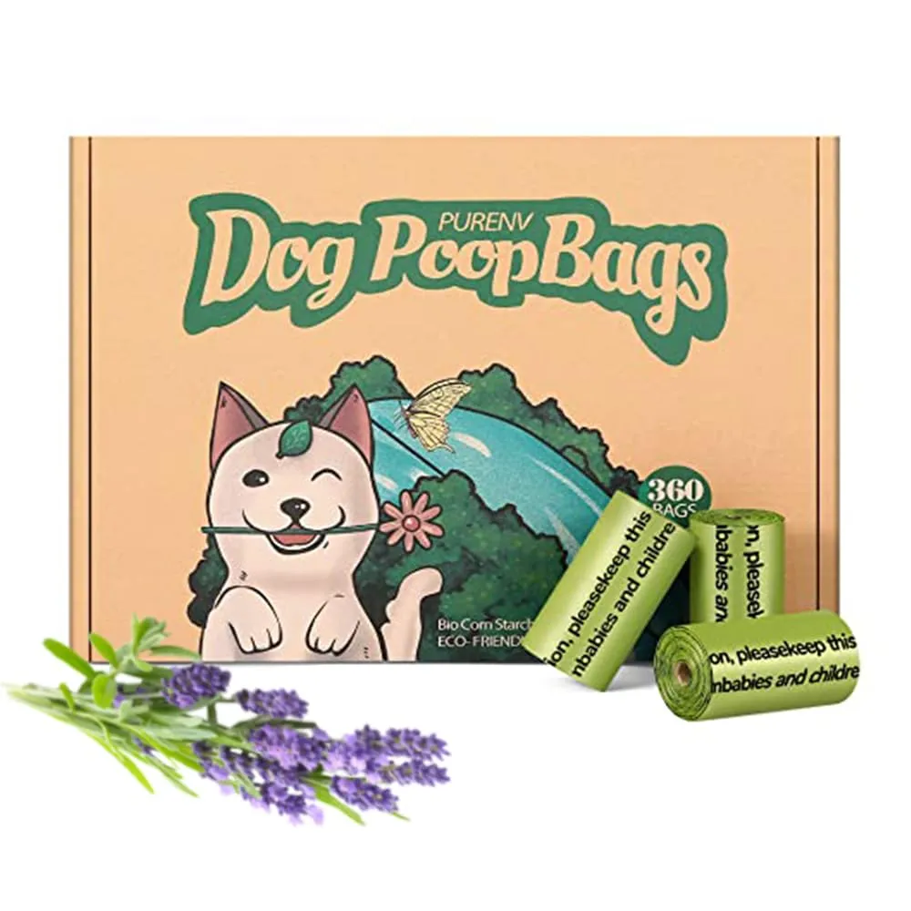 PURENV Biodegradabili Sacchetti Cane, 360 Sacchetti Extra Spesso a Prova di perdite, Sacchetti Cane Fatti da Miscela di Amido di Mais - immagine 1