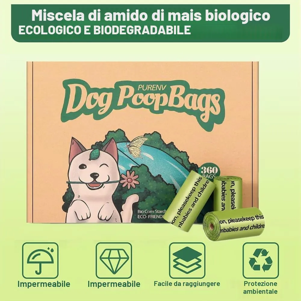 PURENV Biodegradabili Sacchetti Cane, 360 Sacchetti Extra Spesso a Prova di perdite, Sacchetti Cane Fatti da Miscela di Amido di Mais - immagine 2