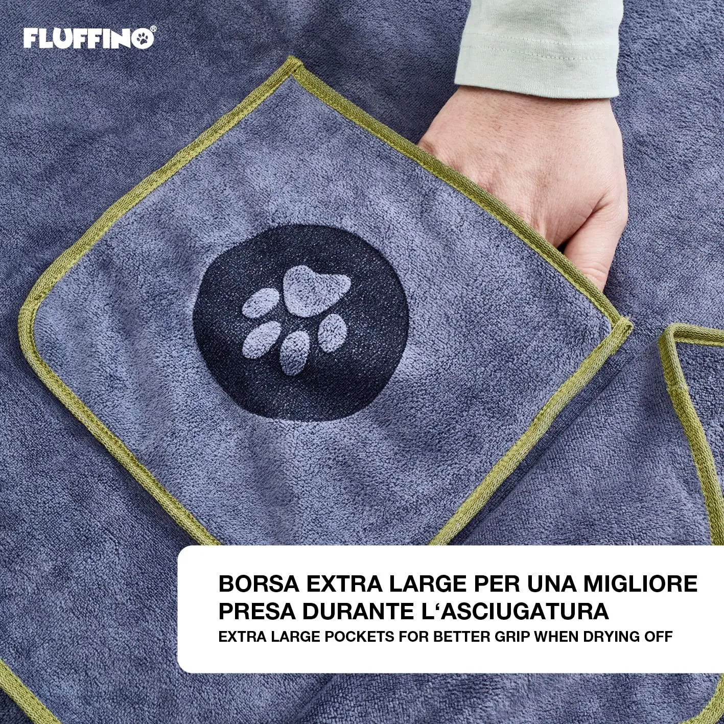 FLUFFINO® Set di 2 Asciugamani per Cani 90 x 50 cm per Cani di Piccola e Media Taglia, Estremamente assorbenti e Morbidi | Lavabili a 60°C, Asciugamano in Microfibra ad Asciugatura Rapida - immagine 3