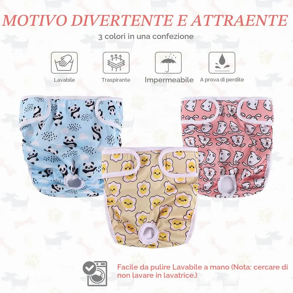 VSSHE Pannolini e Mutande Igieniche per Cani, 3 Pezzi Pannolini per Cani Femmina con Modello di Cartone Animato Carino, Pannolini Cane Lavabili per Animali Domestici di Taglia Grande, Media e Piccola - immagine 5