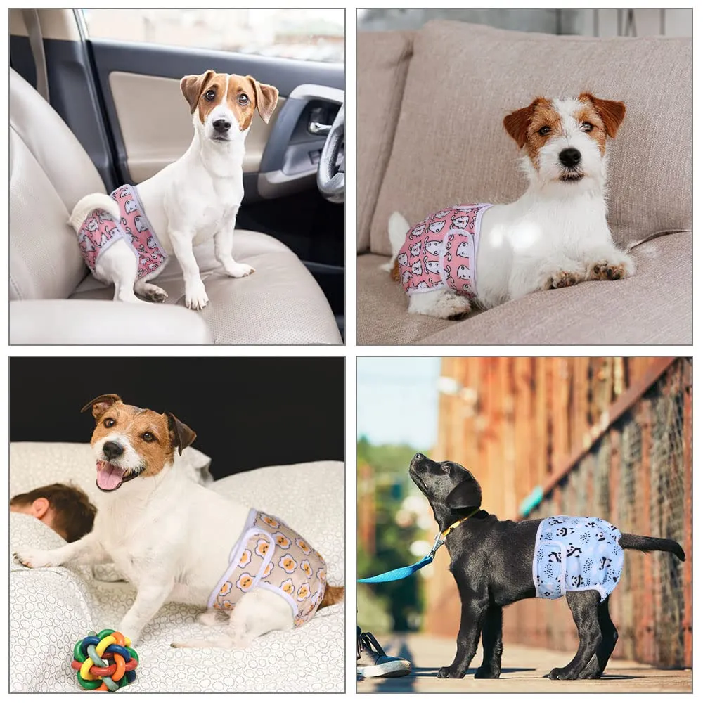 VSSHE Pannolini e Mutande Igieniche per Cani, 3 Pezzi Pannolini per Cani Femmina con Modello di Cartone Animato Carino, Pannolini Cane Lavabili per Animali Domestici di Taglia Grande, Media e Piccola - immagine 6