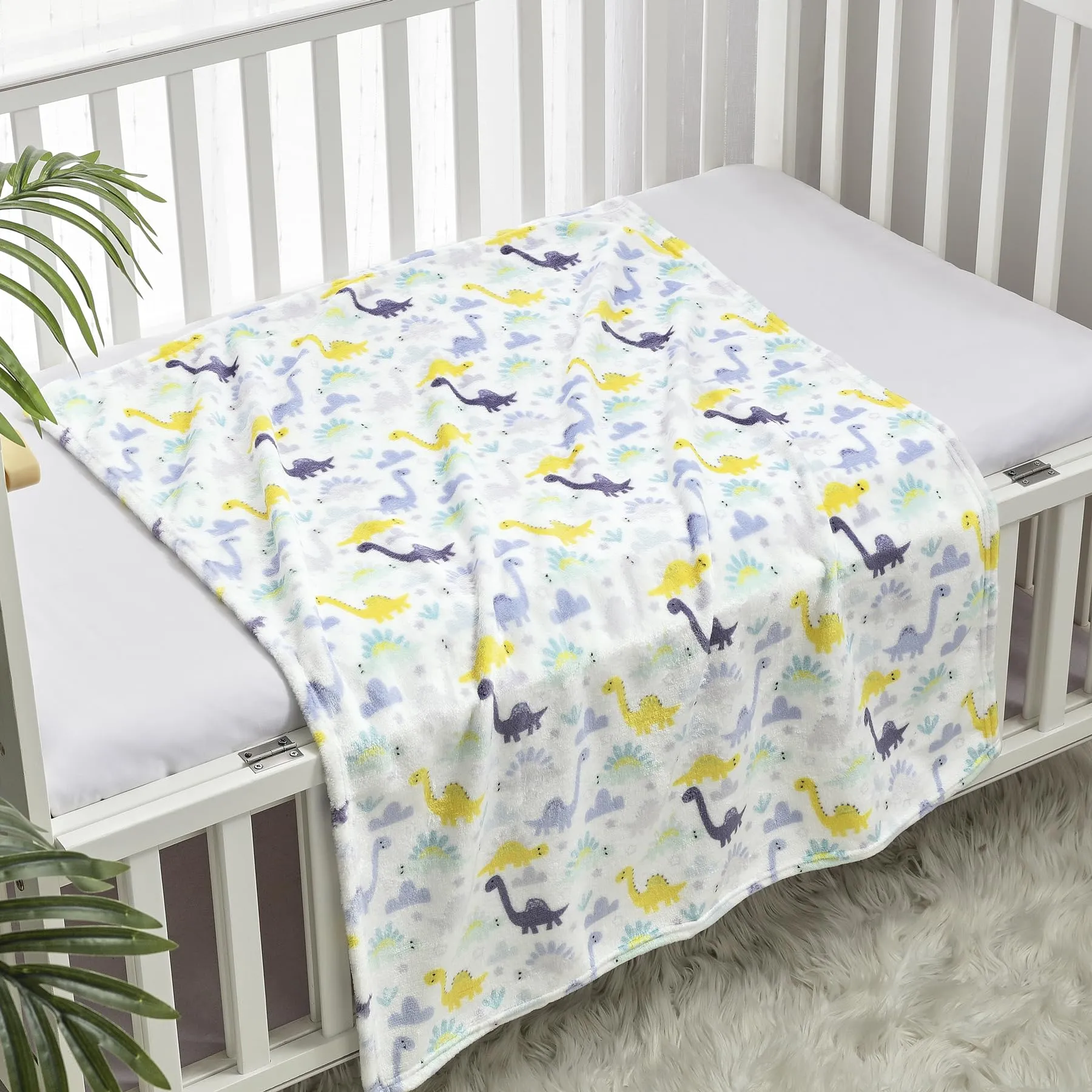 CREVENT Coperta in pile per neonati e bambini piccoli, per la culla e il passeggino, comoda e morbida, 75 x 100 cm, motivo dinosauro - immagine 2