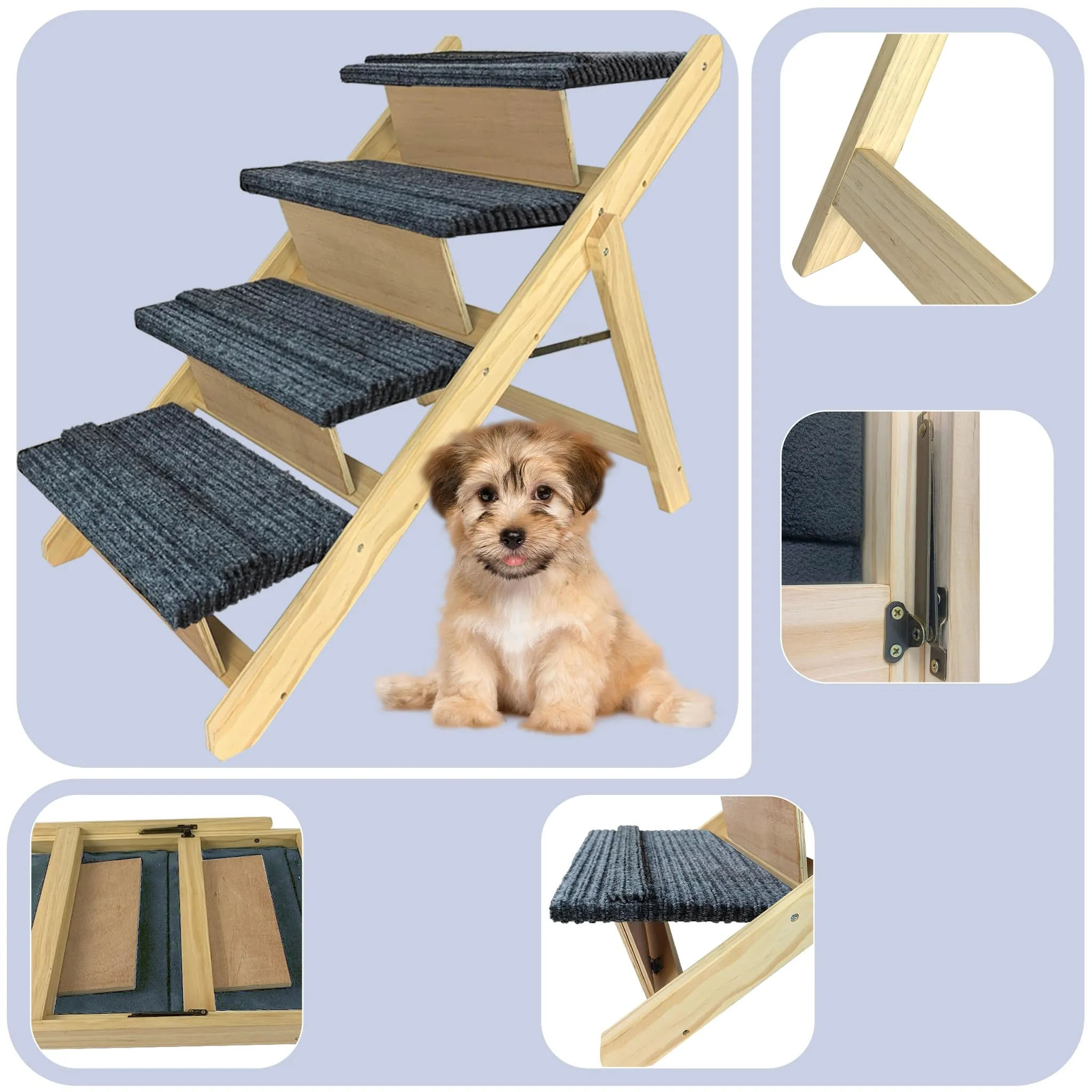 UISEBRT Scala per cani pieghevole 2 in 1, scala per animali domestici in legno, con inserto antiscivolo, rampa per cani Petwalk fino a 80 kg - immagine 7