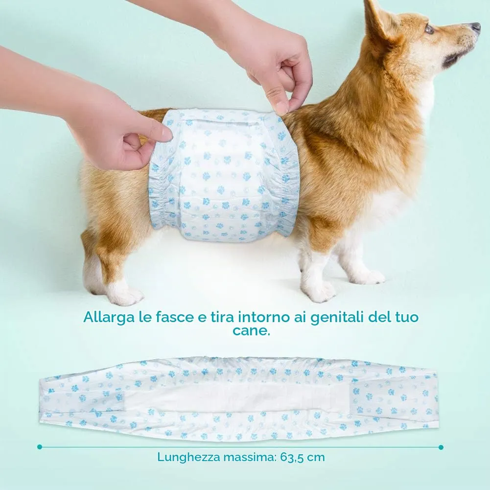 Flying Paws Pannolini usa e getta per cani maschi confezione da 22 M, pannolini avvolgenti per cani maschi di taglia media, adatti alla vita di 45-63 cm di taglia Medio - immagine 3