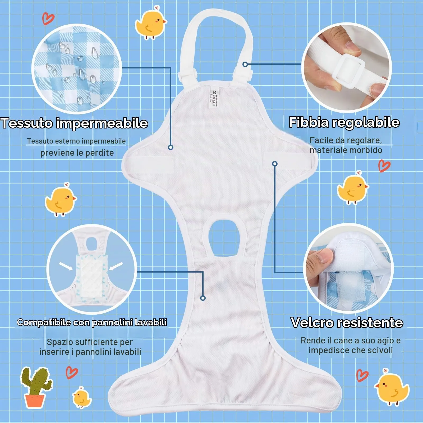 MICOOYO Confezione da 3 Pantaloni per Cani, Pannolini Riutilizzabili Lavabili per Cani Femminili con Sospensori Regolabili, Pantaloni Igienici Lavabili per Cani Femminili, Gatti e Cuccioli - immagine 4