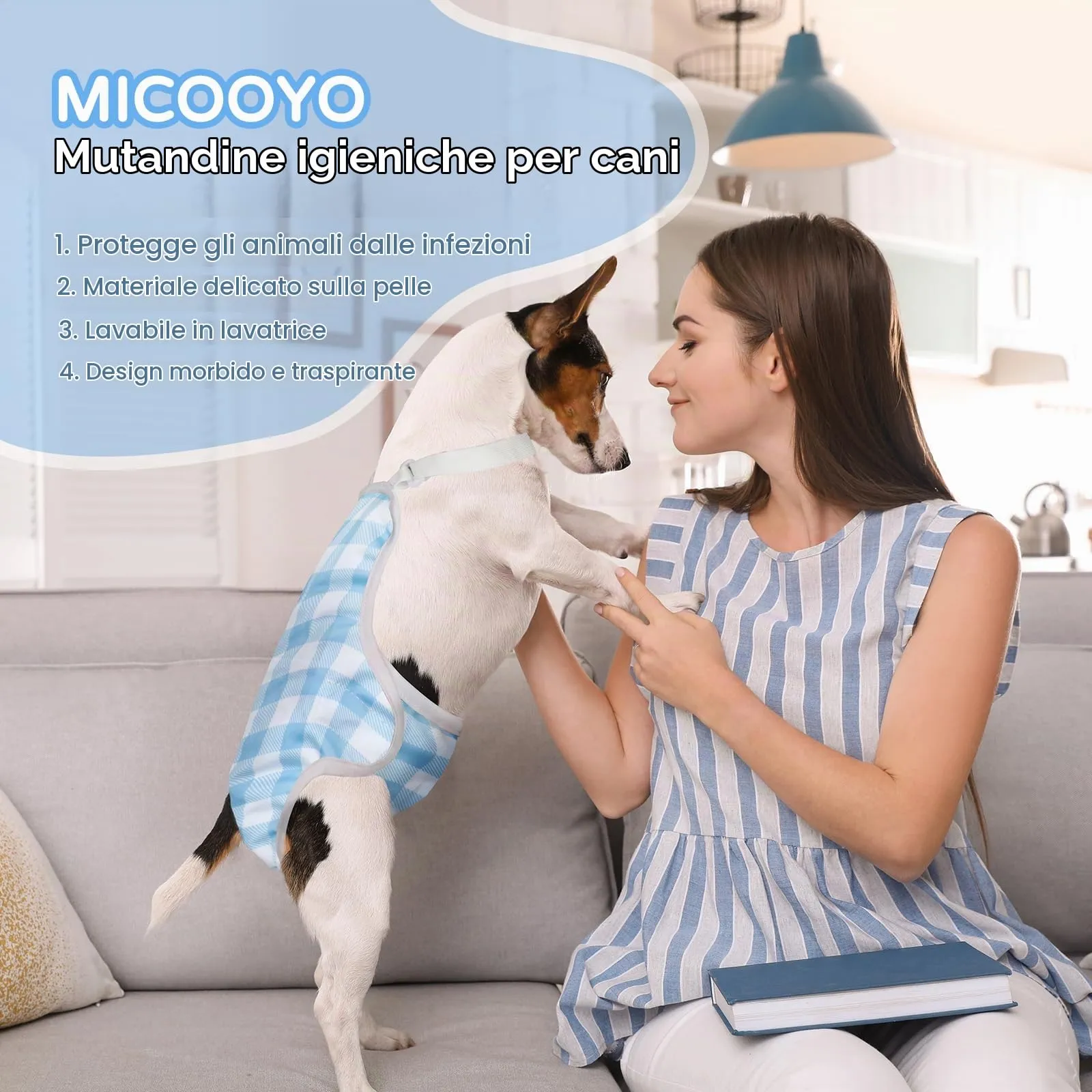 MICOOYO Confezione da 3 Pantaloni per Cani, Pannolini Riutilizzabili Lavabili per Cani Femminili con Sospensori Regolabili, Pantaloni Igienici Lavabili per Cani Femminili, Gatti e Cuccioli - immagine 7