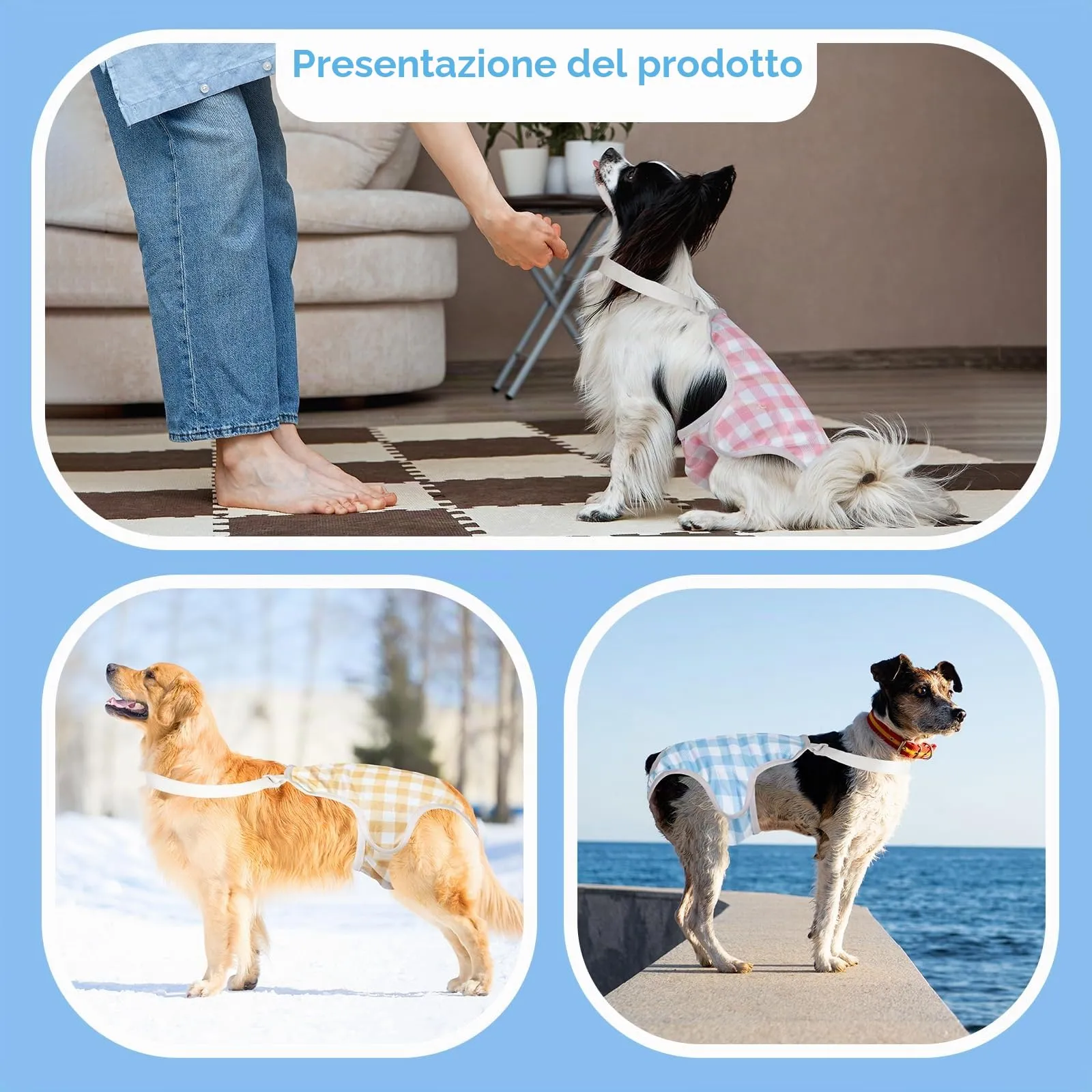 MICOOYO Mutandine per il ciclo per cani confezione da 3, pannolini riutilizzabili per cani femmina con bretelle regolabili, mutandine igieniche lavabili per cani gatti cuccioli femmina (a quadri, M) - immagine 6