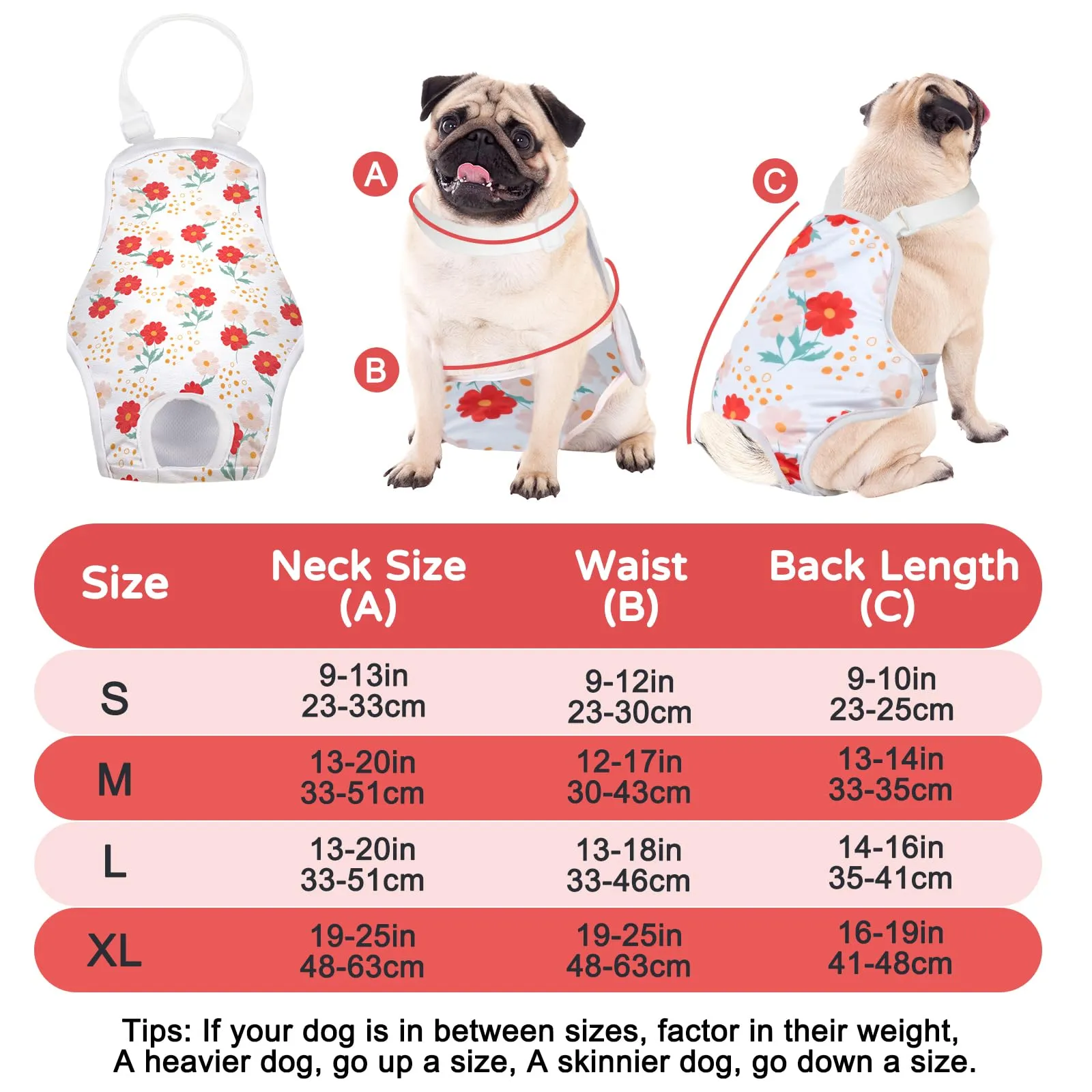 MICOOYO Pantaloni mestruali per cani, confezione da 3 pannolini riutilizzabili per cani, femminili, con bretelle regolabili, mutandine igieniche lavabili per cani femmine, gatti, cuccioli (Fiori, L) - immagine 2