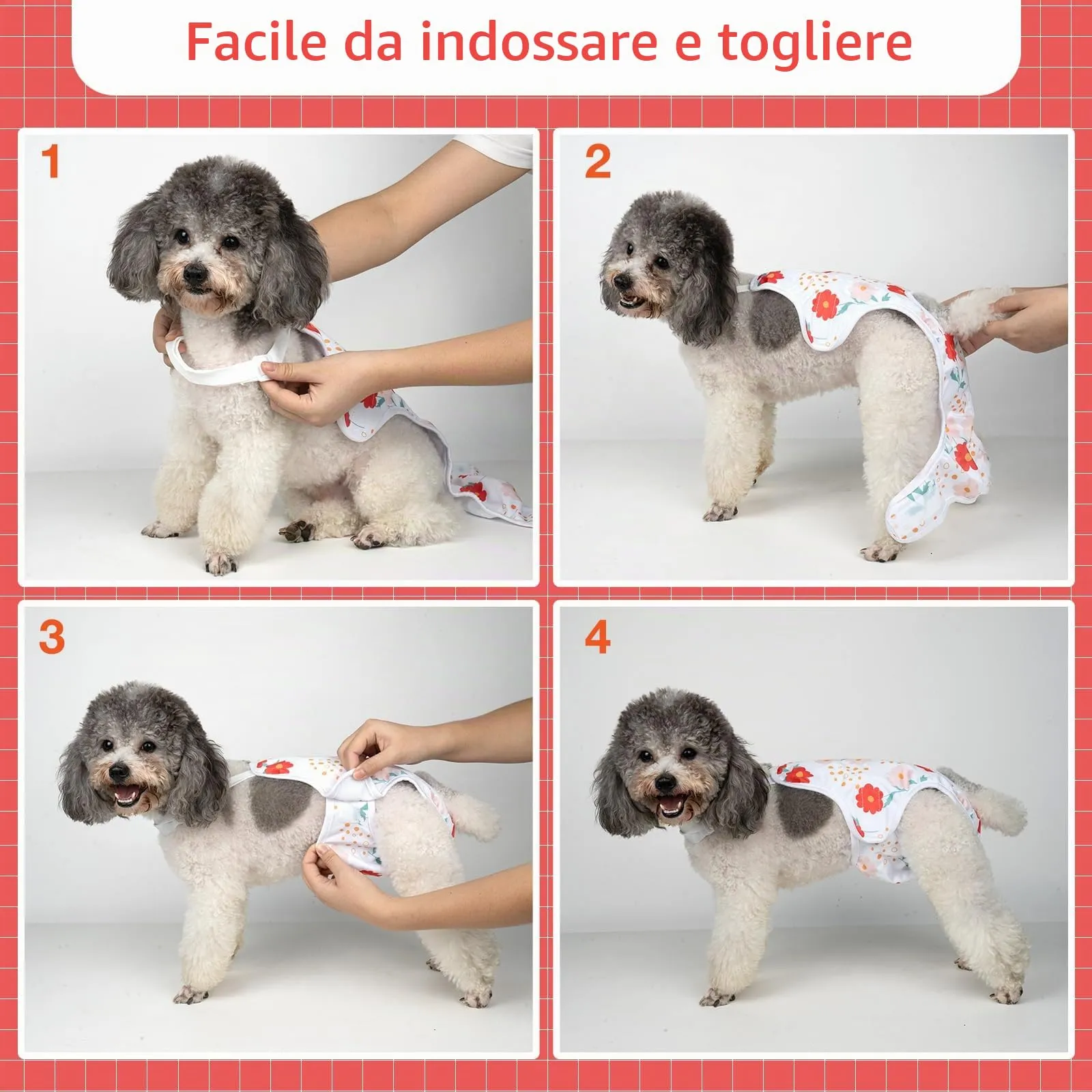 MICOOYO Pantaloni mestruali per cani, confezione da 3 pannolini riutilizzabili per cani, femminili, con bretelle regolabili, mutandine igieniche lavabili per cani femmine, gatti, cuccioli (Fiori, L) - immagine 5