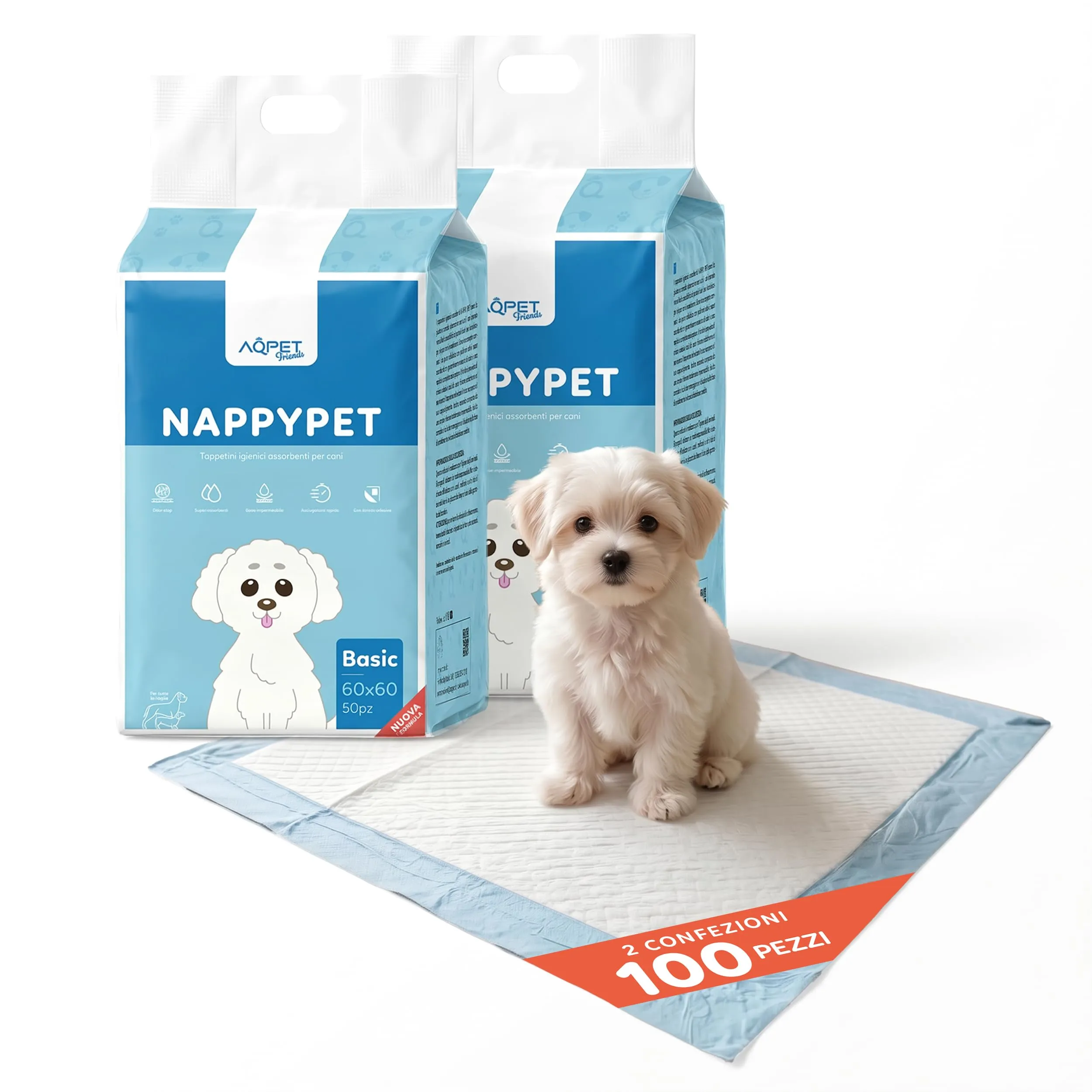 AQPET Tappetini Igienici Assorbenti per Cani e Cuccioli 60x60 cm, 100 Pezzi - immagine 1