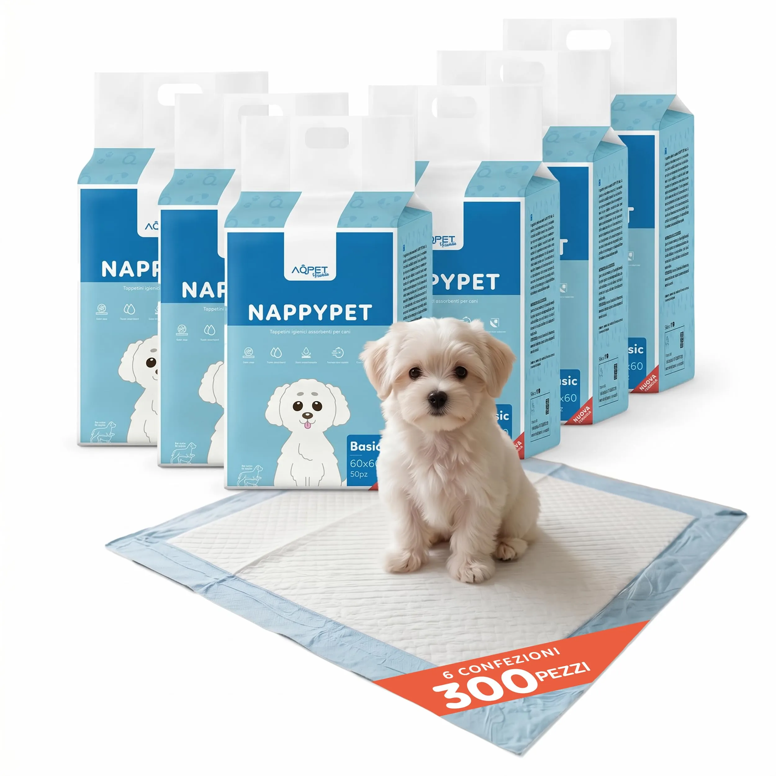 AQPET Tappetini Igienici Assorbenti per Cani e Cuccioli 60x60 cm, 300 Pezzi - immagine 1