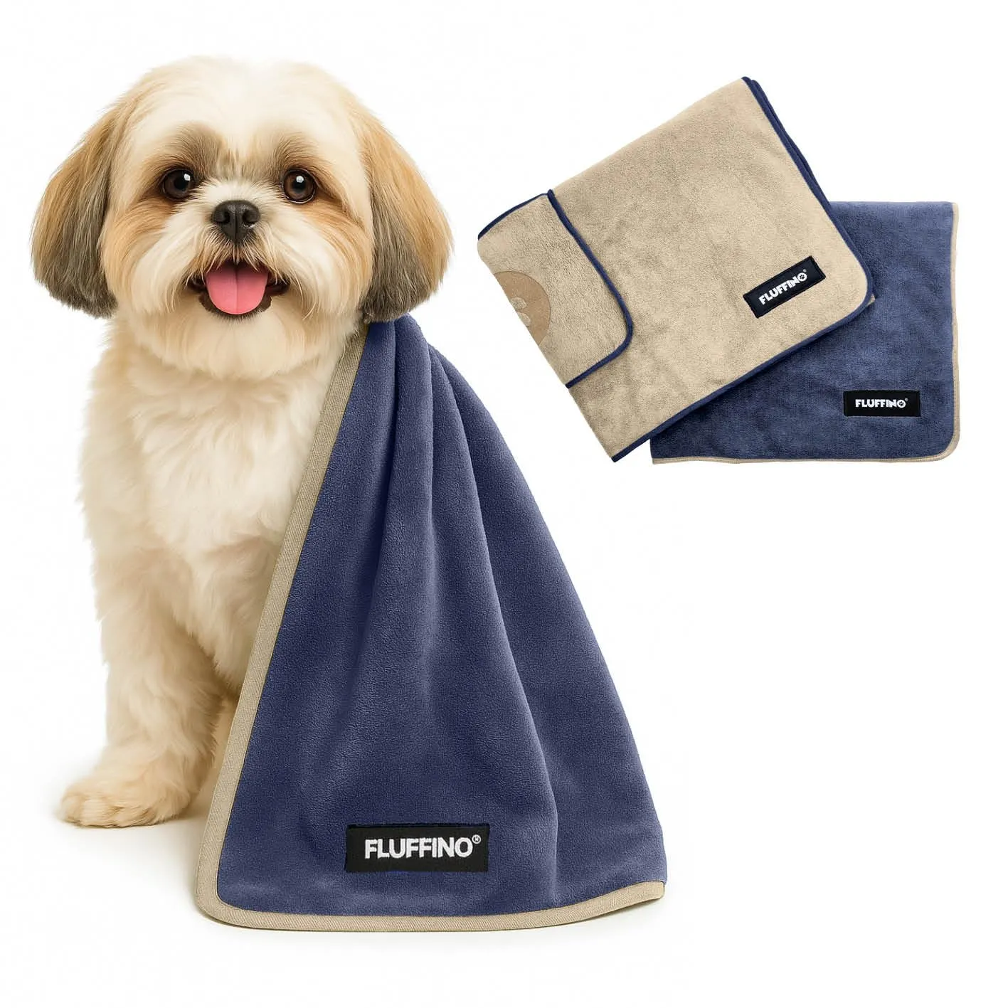FLUFFINO® Set di 2 Asciugamani per Cani 90 x 50 cm per Cani di Piccola e Media Taglia, Estremamente assorbenti e Morbidi | Lavabili a 60°C, Asciugamano in Microfibra ad Asciugatura Rapida - immagine 1