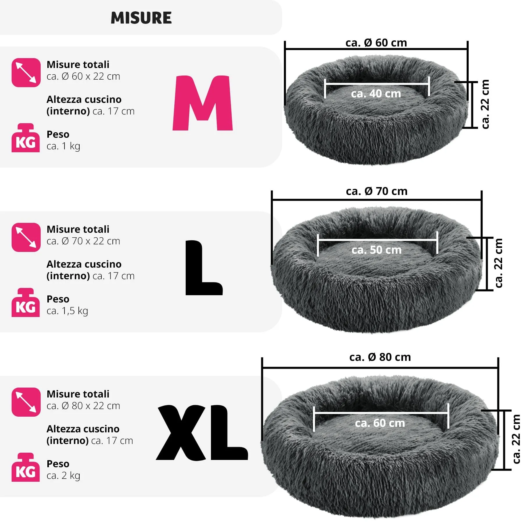 tectake® Lettino per Cani, Cuccia per Cani da Interno con Rivestimento Lavabile in Peluche Lungo, Imbottitura Spessa, Bordo Rialzato, Chiusura Lampo, Nodi Antiscivolo - Ø 60 cm - immagine 6