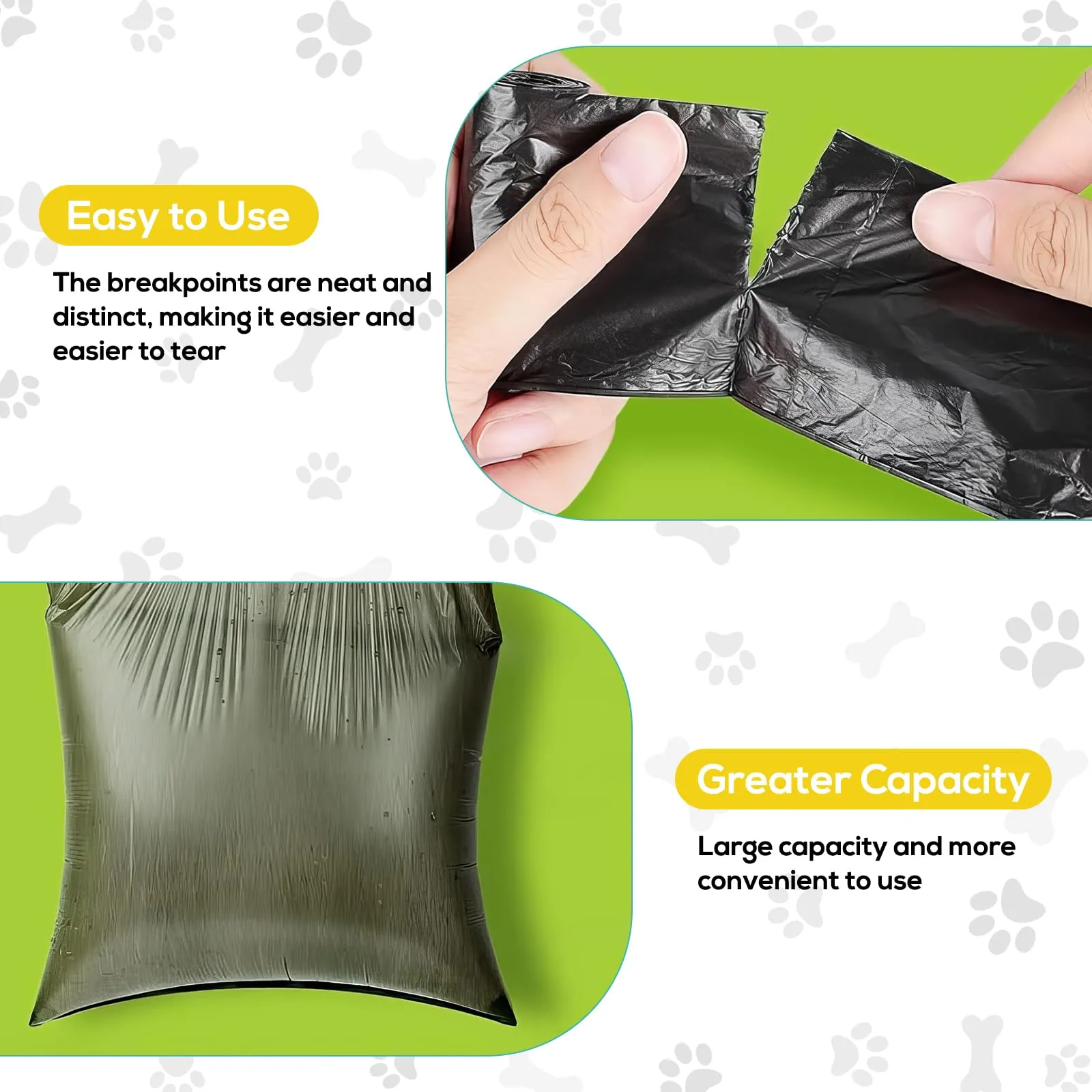 AiQInu 225 Pezzi Sacchetti Cane Cacca, Nero Sacchetti per Cani, Portatili Bustine Cane, Sacchetti per Escrementi di Cane, Extra Spessi, 22 * 30cm (15 Rotoli, 15 per per Rotolo) - immagine 3