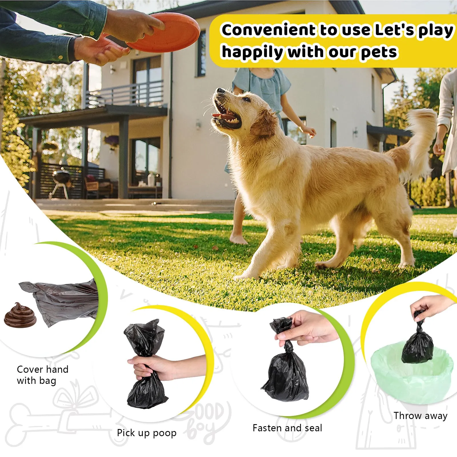 AiQInu 400 Pezzi Sacchetti Cane Cacca, Nero Sacchetti per Cani, Portatili Bustine Cane, Sacchetti per Escrementi di Cani, Spessi, 22 * 30cm (20 Rotoli, 20 per Rotolo) - immagine 4
