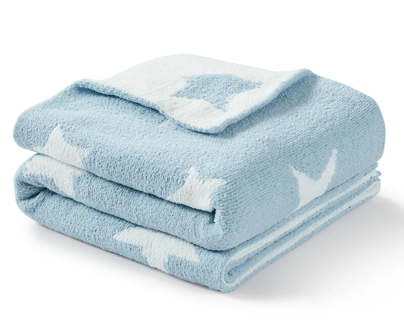 Crevent Copertina per bambini in ciniglia da 75 x 100 cm, confortevole, morbida e calda, adatta come regalo per neonati, bambini e baby shower, rosa, azzurro con stelle - immagine 1