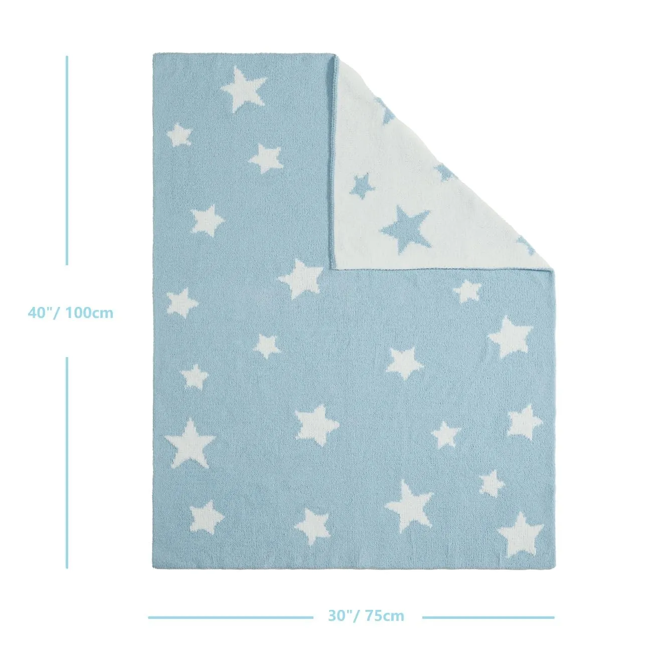 Crevent Copertina per bambini in ciniglia da 75 x 100 cm, confortevole, morbida e calda, adatta come regalo per neonati, bambini e baby shower, rosa, azzurro con stelle - immagine 4