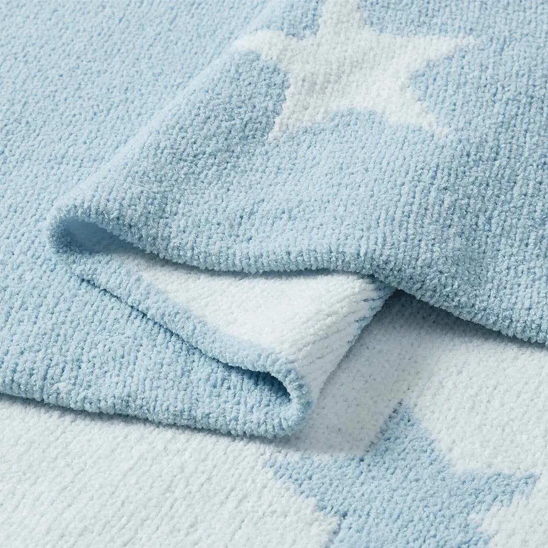 Crevent Copertina per bambini in ciniglia da 75 x 100 cm, confortevole, morbida e calda, adatta come regalo per neonati, bambini e baby shower, rosa, azzurro con stelle - immagine 6