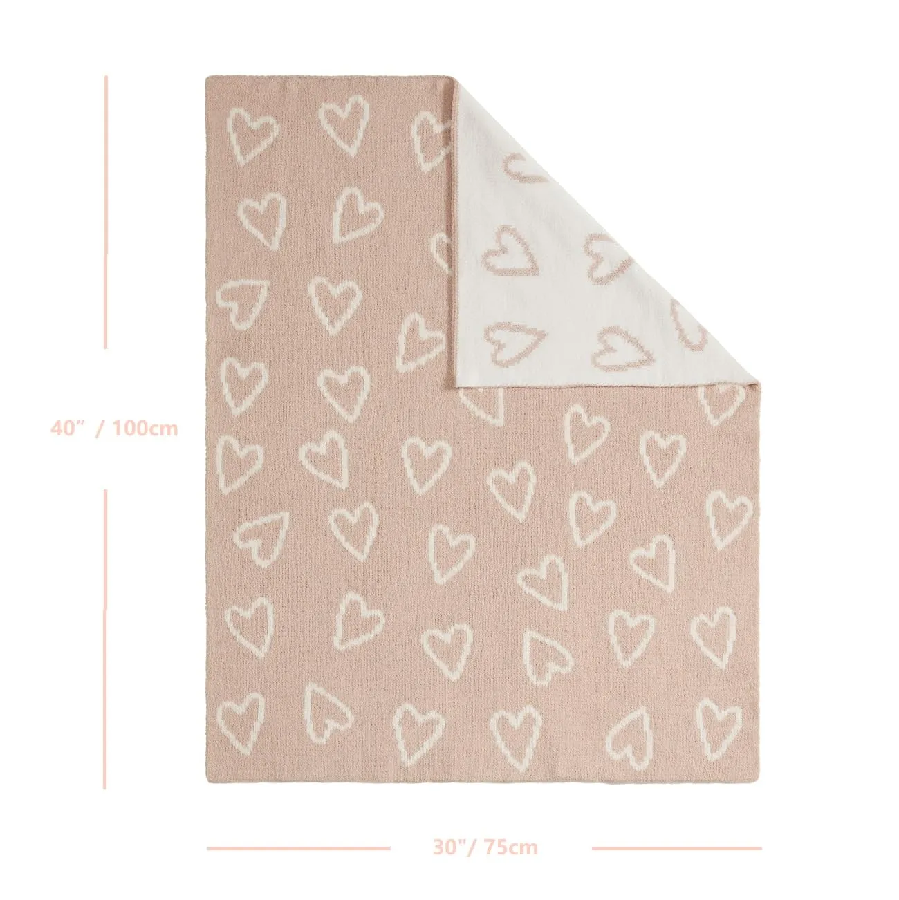Crevent Copertina per bambini in ciniglia da 75 x 100 cm, confortevole, morbida e calda, adatta come regalo per neonati, bambini e baby shower, rosa con cuori - immagine 4
