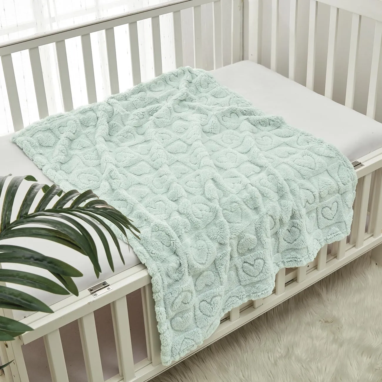 CREVENT Coperta per bambini in sherpa, 75 x 100 cm, morbida e calda, per bambine e ragazzi, essenziale per neonati, regalo per baby shower, cuore verde - immagine 1