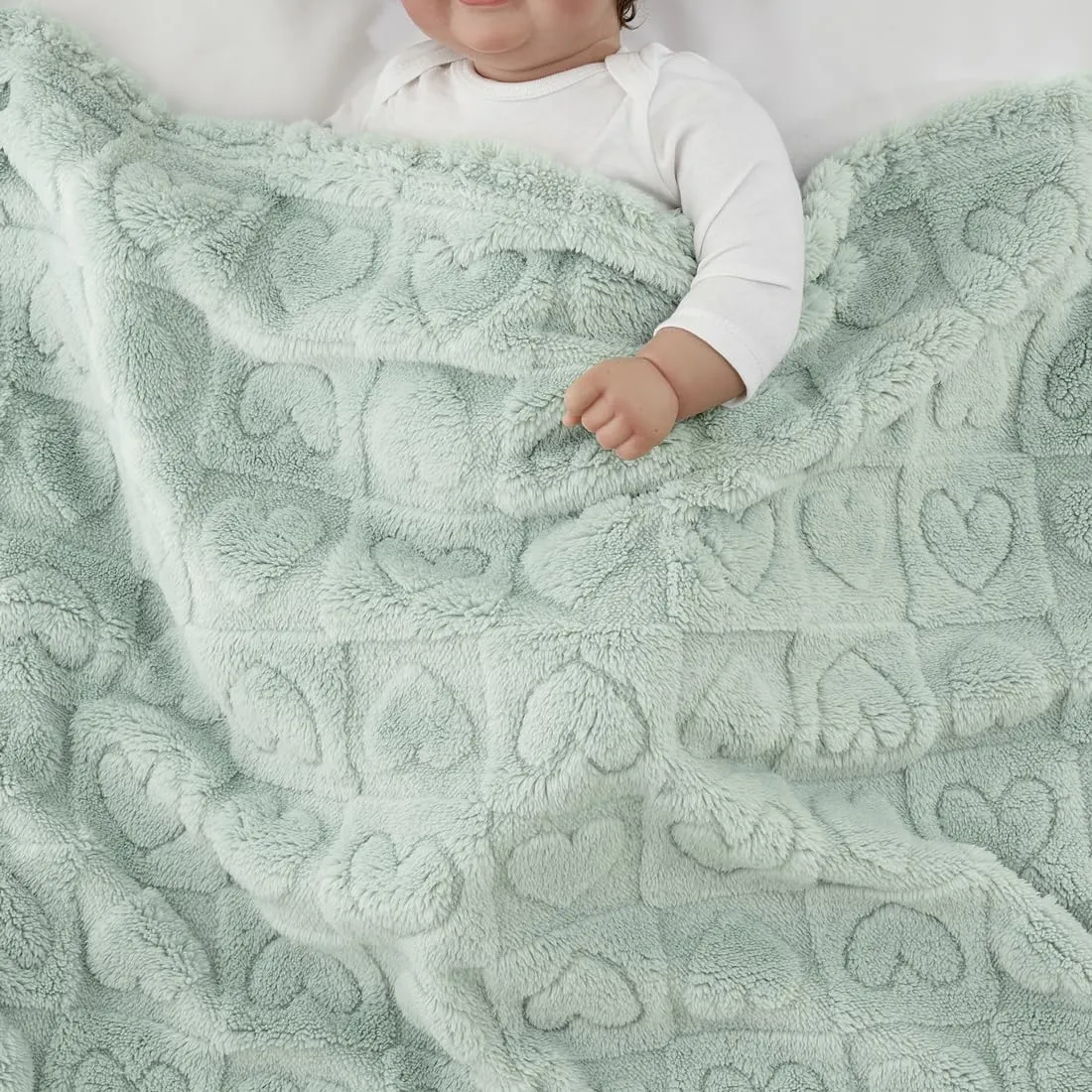 CREVENT Coperta per bambini in sherpa, 75 x 100 cm, morbida e calda, per bambine e ragazzi, essenziale per neonati, regalo per baby shower, cuore verde - immagine 4