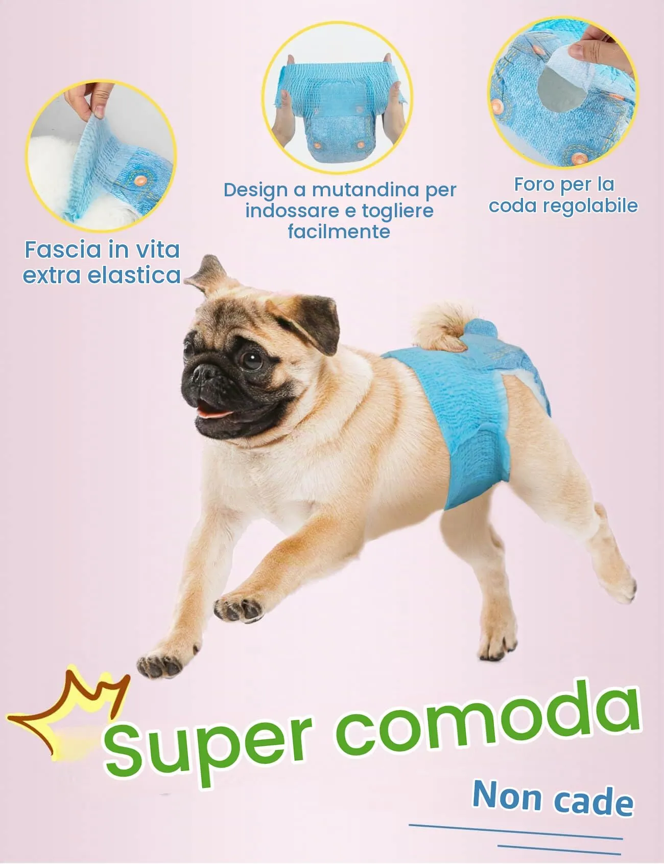 DONO Pannolini Cani Femmine, 10 pezzi, mutandine mestruali per cani con elastico in vita, pannolini pull-up Dogie, super assorbenti, L (34-54 cm) - immagine 3