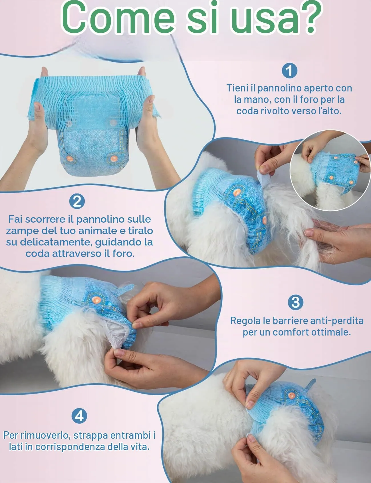 DONO Pannolini Cani Femmine, 10 pezzi, mutandine mestruali per cani con elastico in vita, pannolini pull-up Dogie, super assorbenti, L (34-54 cm) - immagine 6
