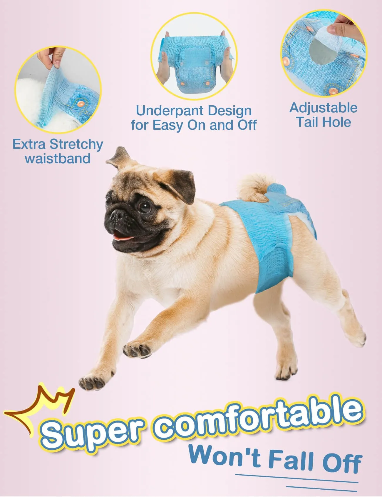 DONO Pannolini Cani Femmine, 10 pezzi, mutandine mestruali per cani con elastico in vita, pannolini pull-up Dogie, super assorbenti, XS (22-40 cm) - immagine 3