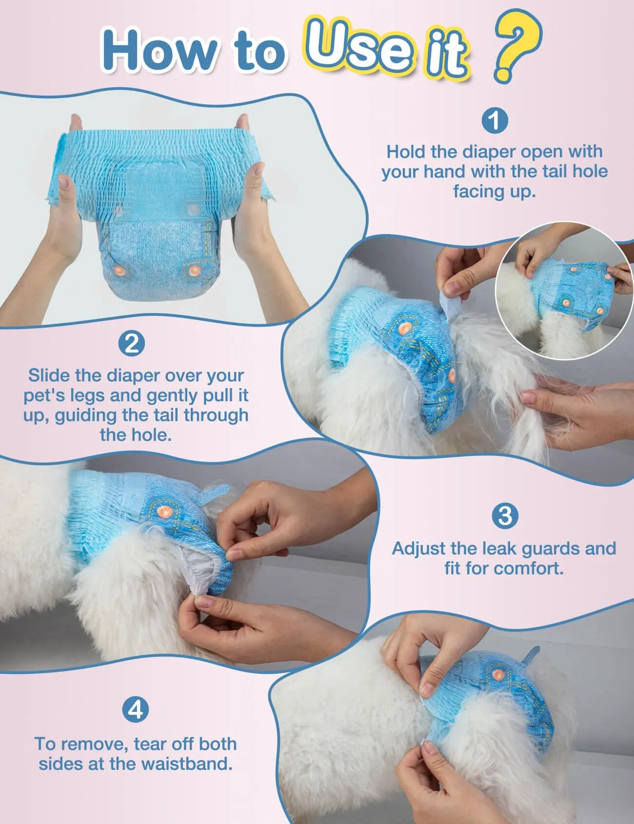 DONO Pannolini Cani Femmine, 10 pezzi, mutandine mestruali per cani con elastico in vita, pannolini pull-up Dogie, super assorbenti, XL (38-58 cm) - immagine 6