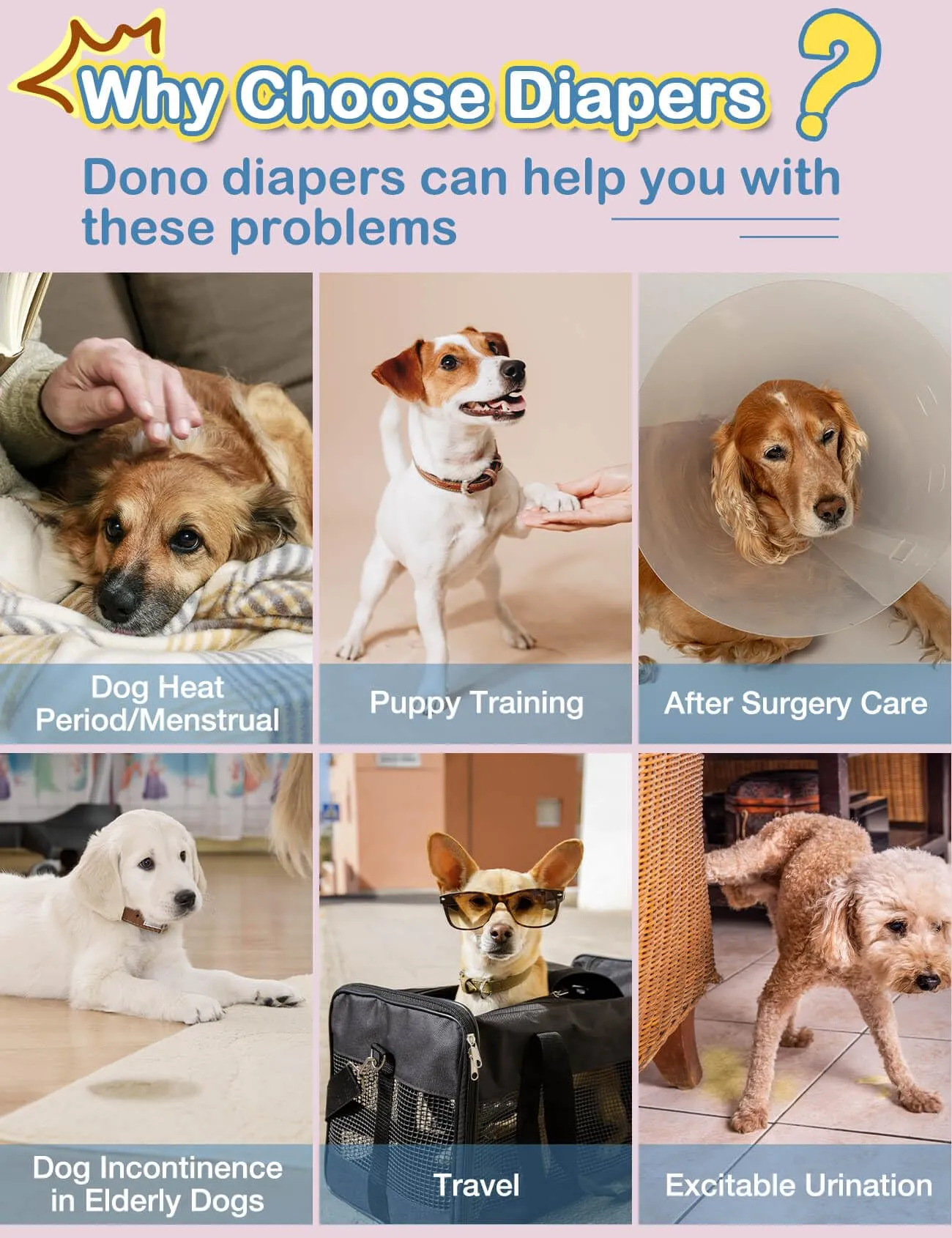 DONO Pannolini Cani Femmine, 60 pezzi, mutandine mestruali per cani con elastico in vita, pannolini pull-up Dogie, super assorbenti, M (30-50 cm) - immagine 7