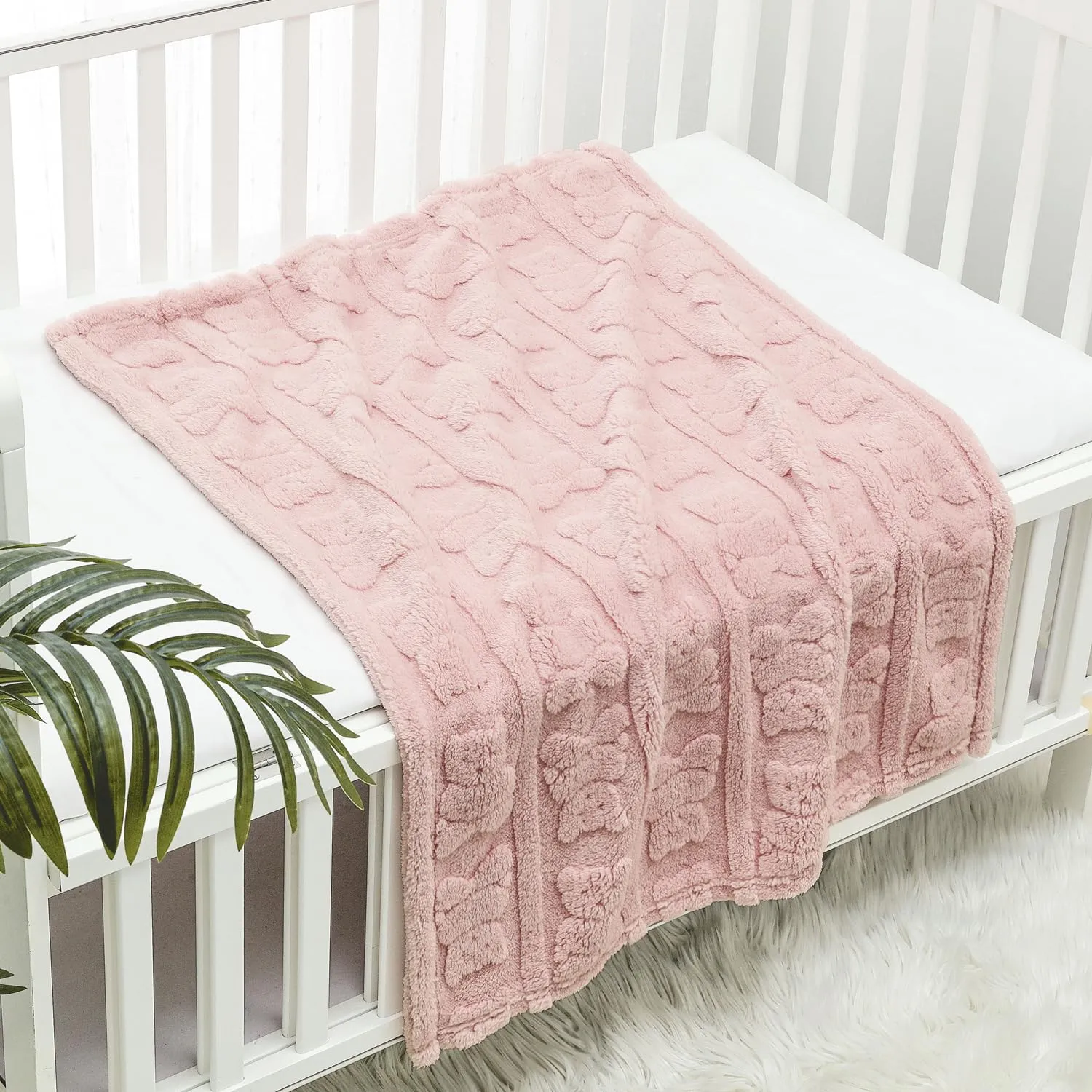CREVENT Coperta morbida e calda in sherpa per bambine e ragazzi, essenziale per neonati, regalo per baby shower, 75 x 100 cm, orsetto rosa - immagine 3