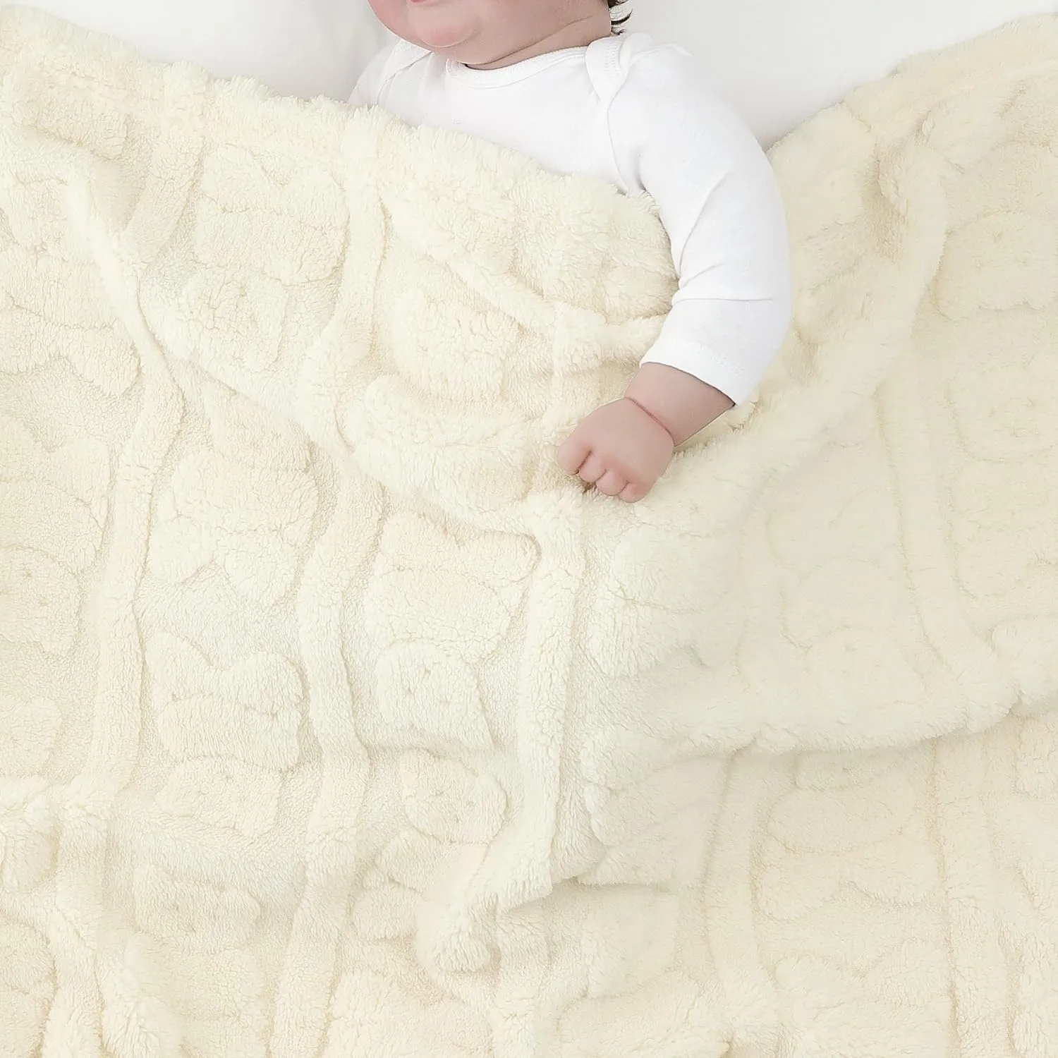 CREVENT Coperta morbida e calda in sherpa per bambine e ragazzi, essenziale per neonati, regalo per baby shower, 75 x 100 cm, colore: avorio - immagine 5